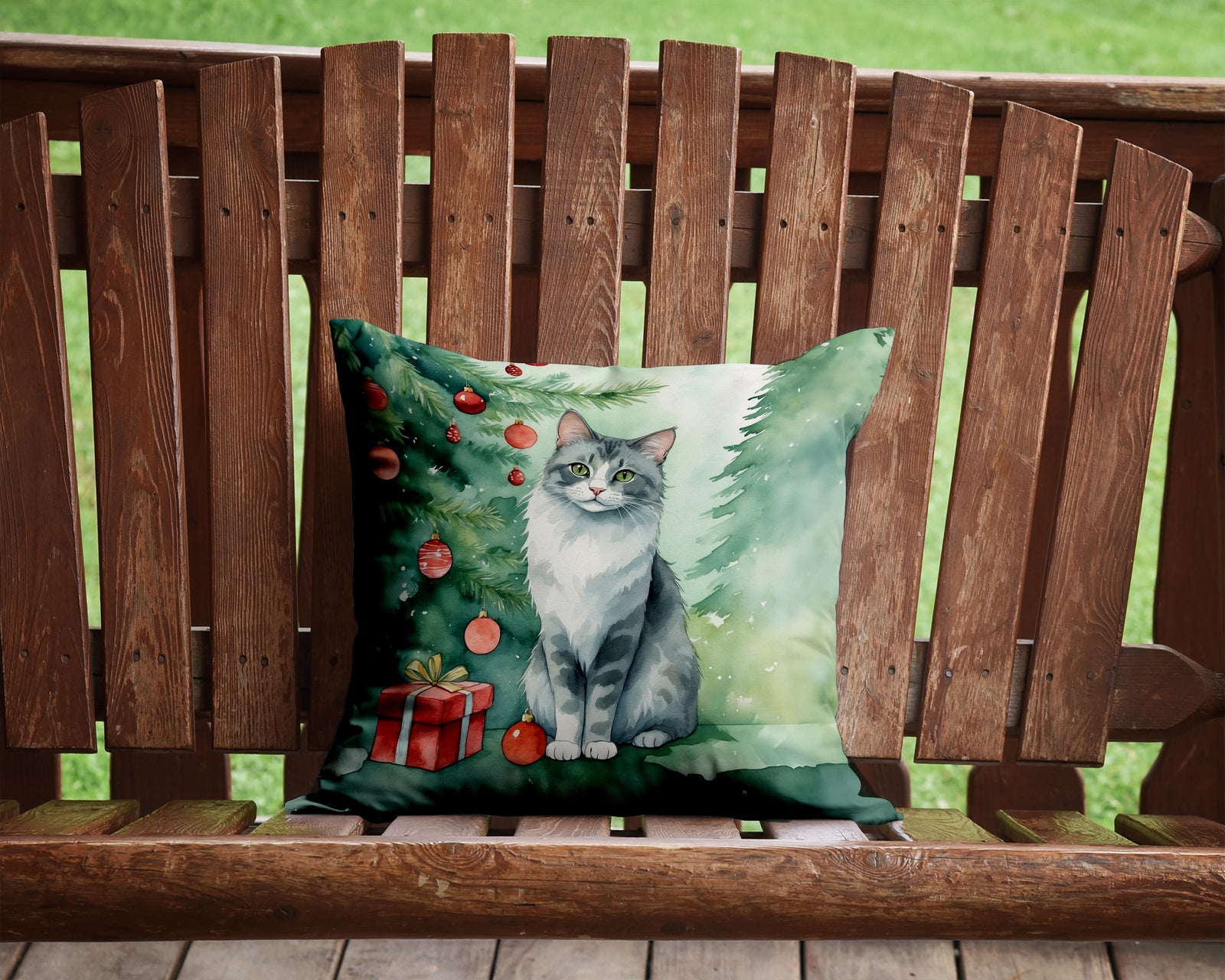 Caroline's Treasures Australian Mist Cat By the Christmas Tree Throw Pillow - 14x14 Decorative Pillow – Art for Your Home & Patio