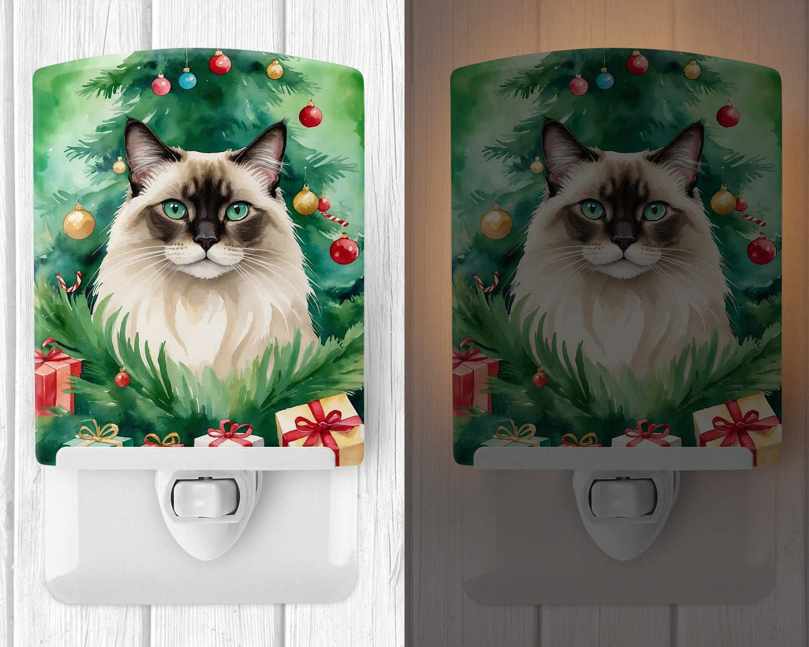 Caroline's Treasures Balinese Cat By the Christmas Tree Ceramic Night Light