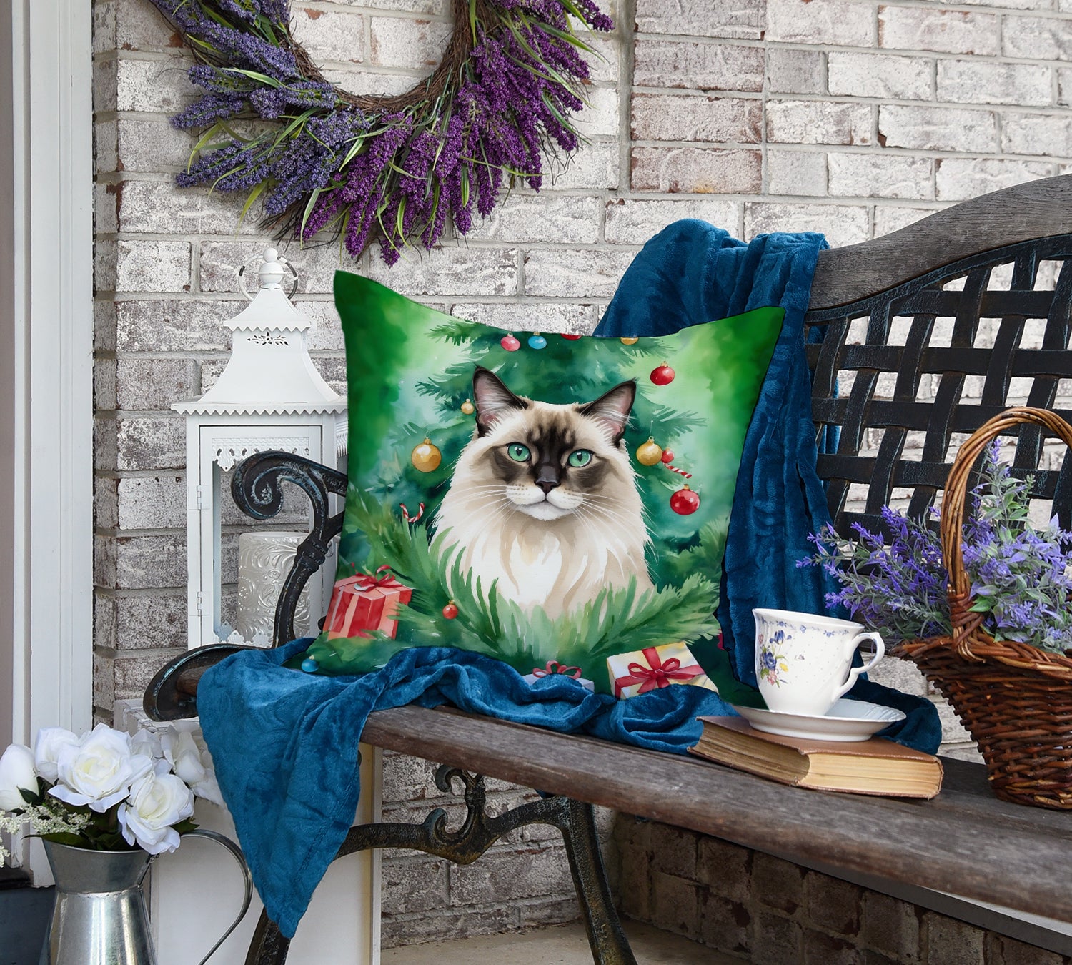 Caroline's Treasures Balinese Cat By the Christmas Tree Throw Pillow