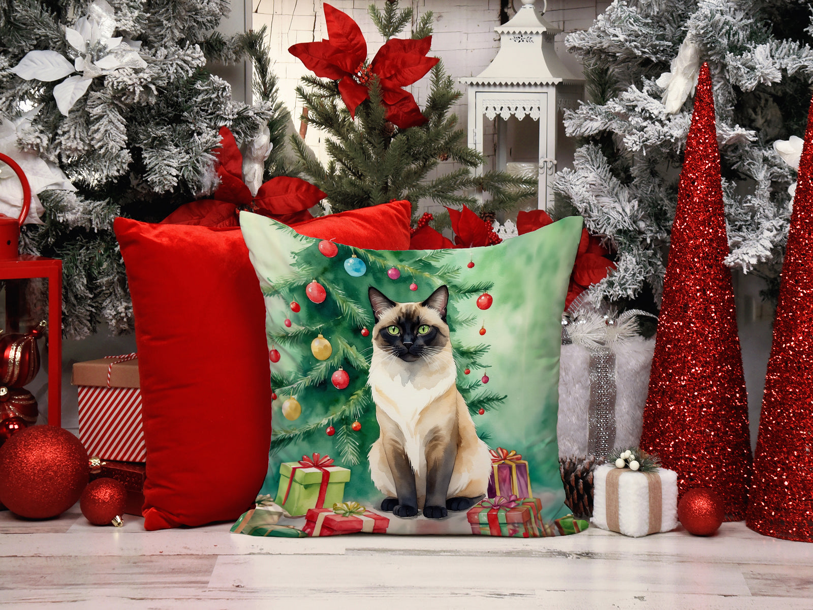 Caroline's Treasures Birman Cat By the Christmas Tree Throw Pillow