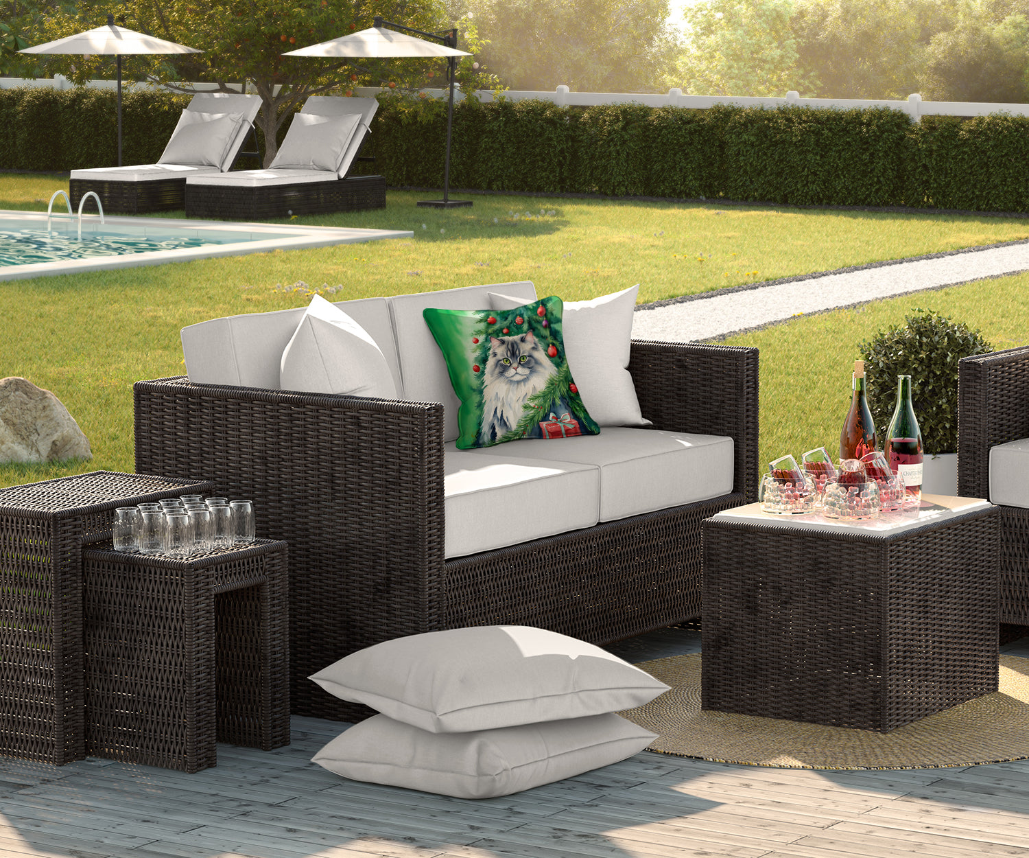 Caroline's Treasures British Longhair Cat By the Christmas Tree Throw Pillow