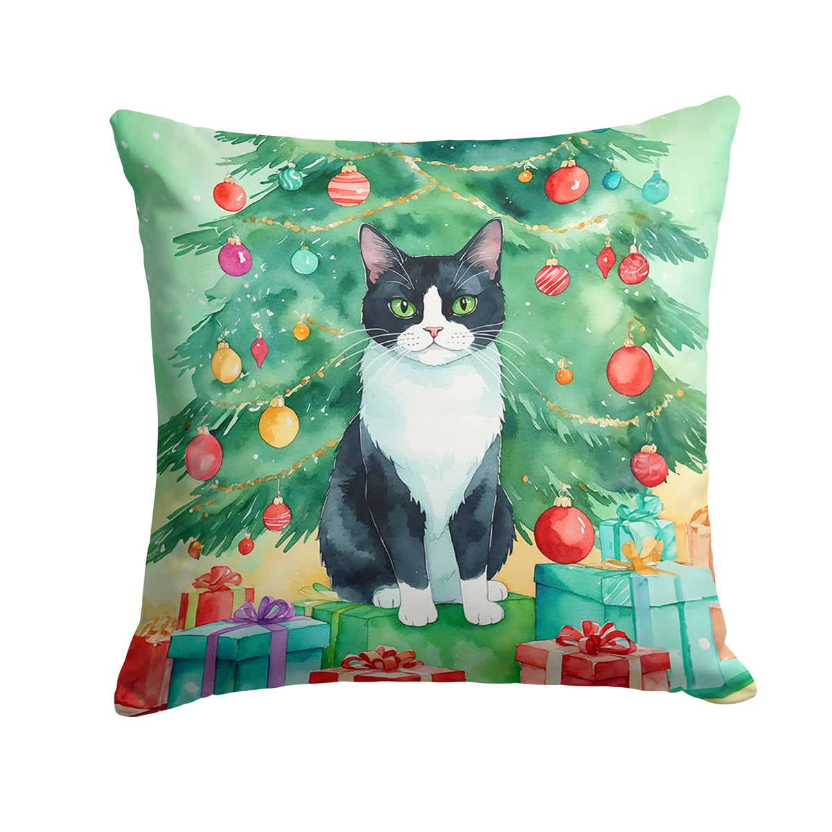 Caroline's Treasures Chantilly Tiffany Cat By the Christmas Tree Throw Pillow