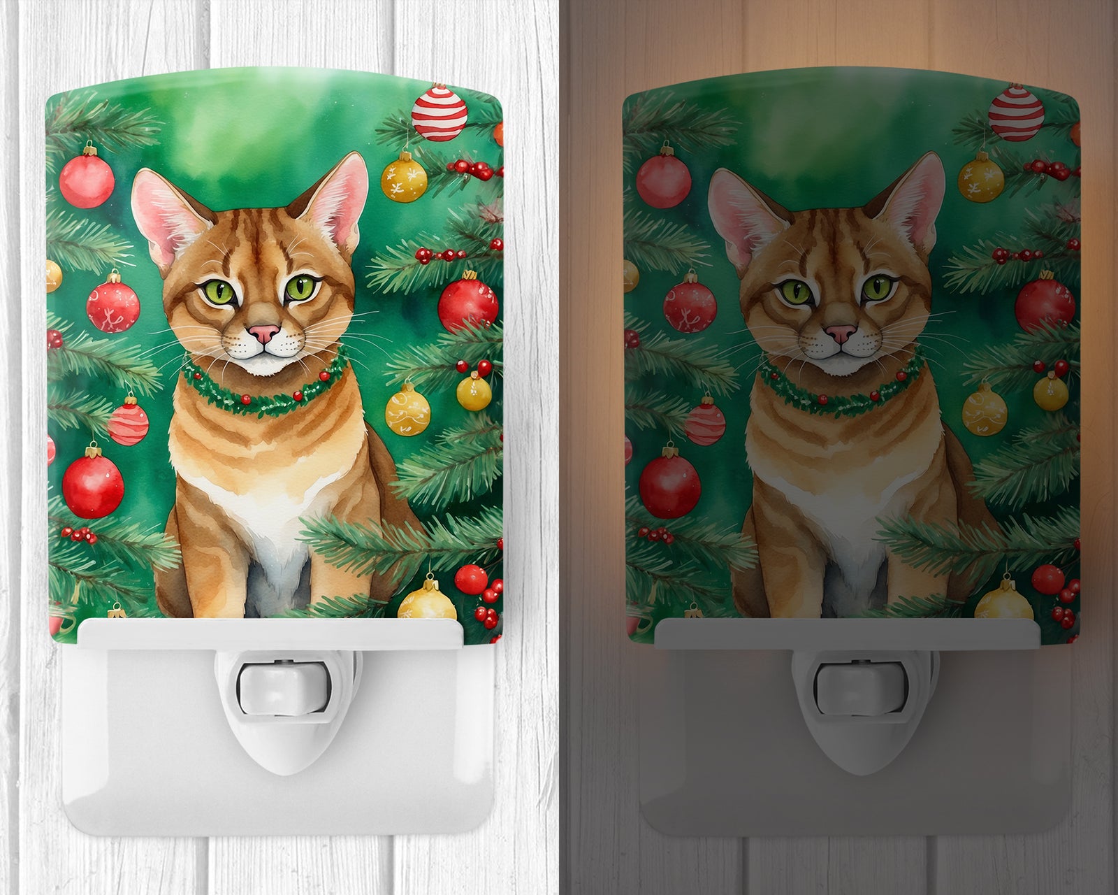 Caroline's Treasures Chausie Cat By the Christmas Tree Ceramic Night Light