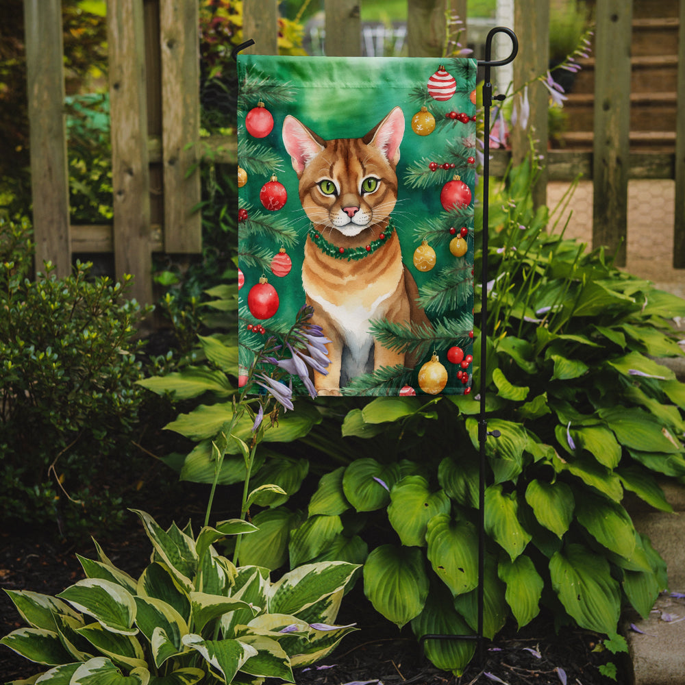Caroline's Treasures Chausie Christmas Garden Flag - Cat by the Christmas Tree - Cat-Themed Holiday Yard Decor
