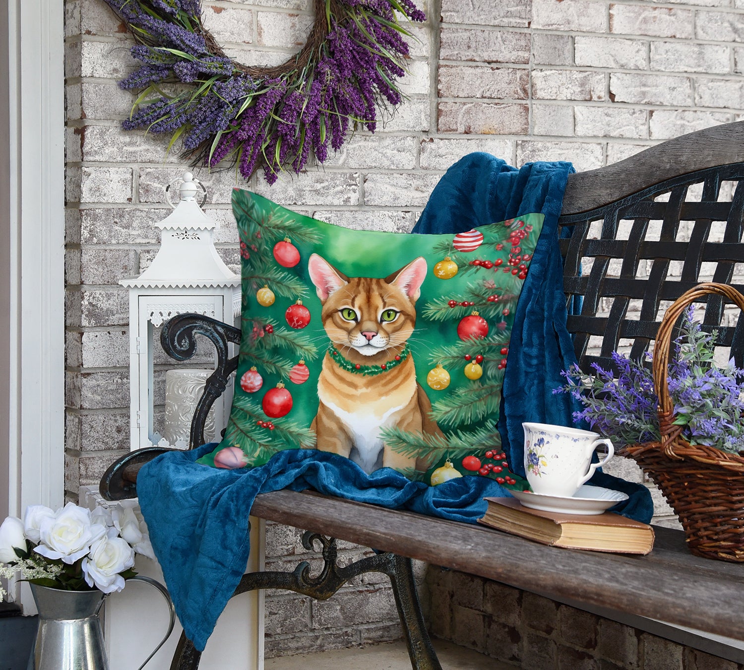 Caroline's Treasures Chausie Cat By the Christmas Tree Throw Pillow