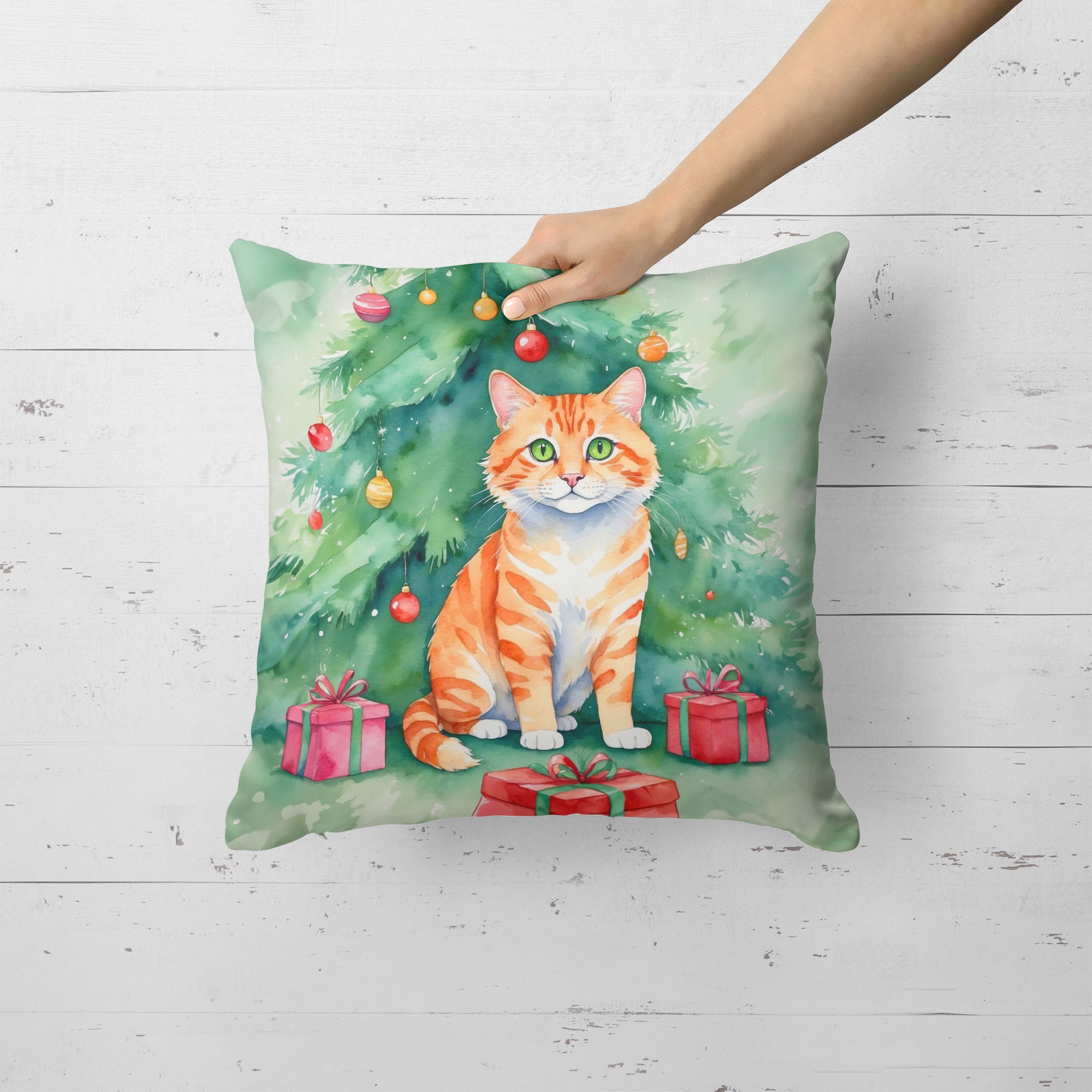 Caroline's Treasures Cheetoh Cat By the Christmas Tree Throw Pillow