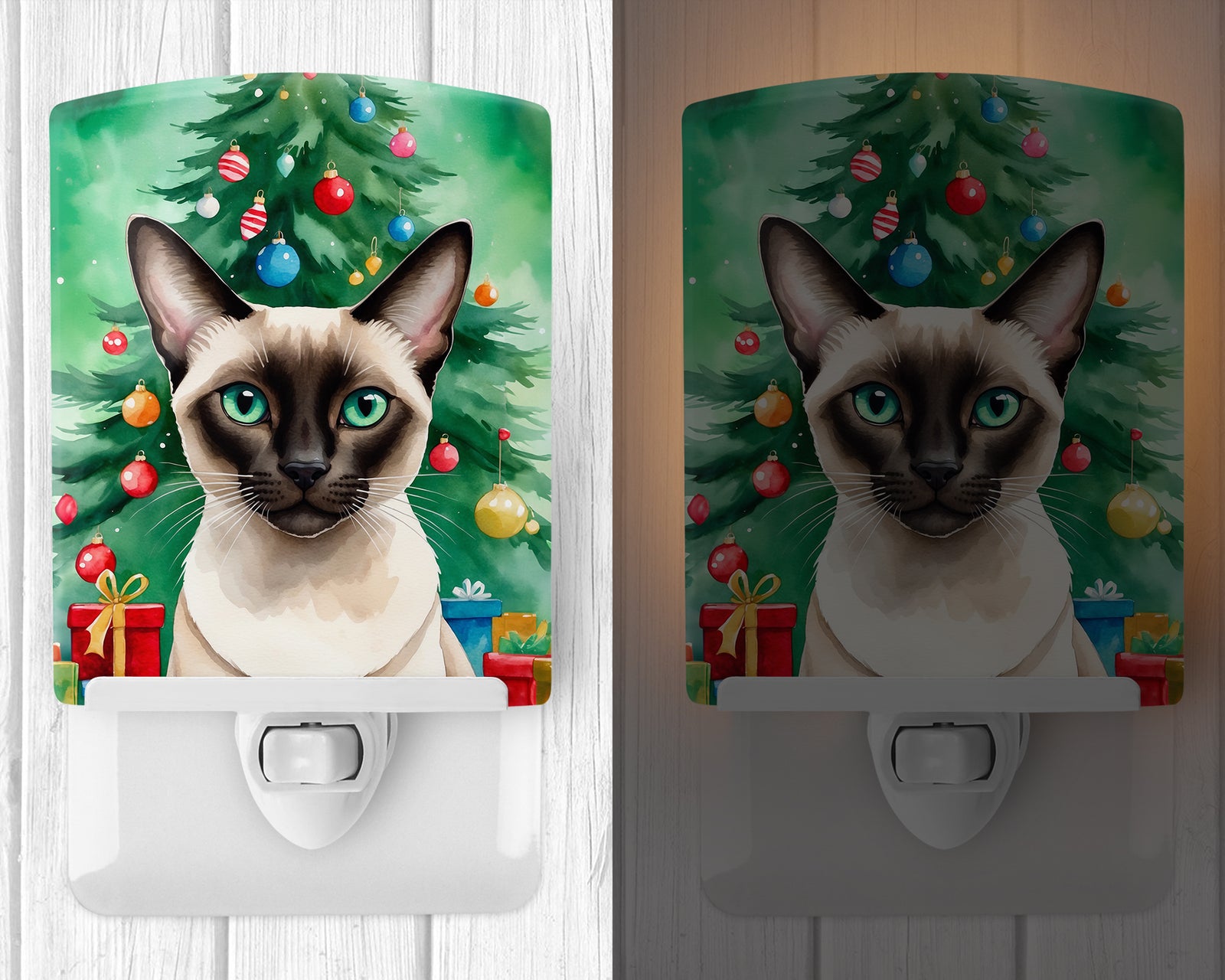 Caroline's Treasures Colorpoint Shorthair Cat By the Christmas Tree Ceramic Night Light