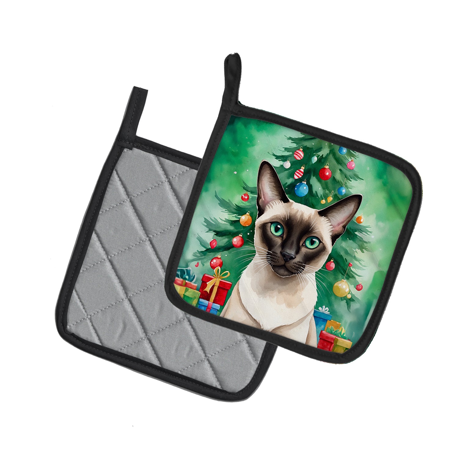 Caroline's Treasures Colorpoint Shorthair Cat By the Christmas Tree Pot Holders - Set of 2 Decorative Kitchen Helpers | Made in the USA