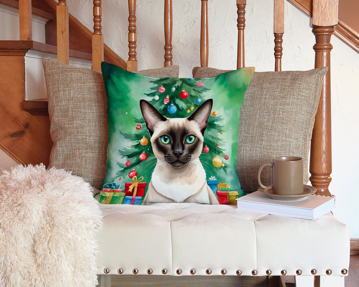 Caroline's Treasures Colorpoint Shorthair Cat By the Christmas Tree Throw Pillow - 14x14 Decorative Pillow – Art for Your Home & Patio