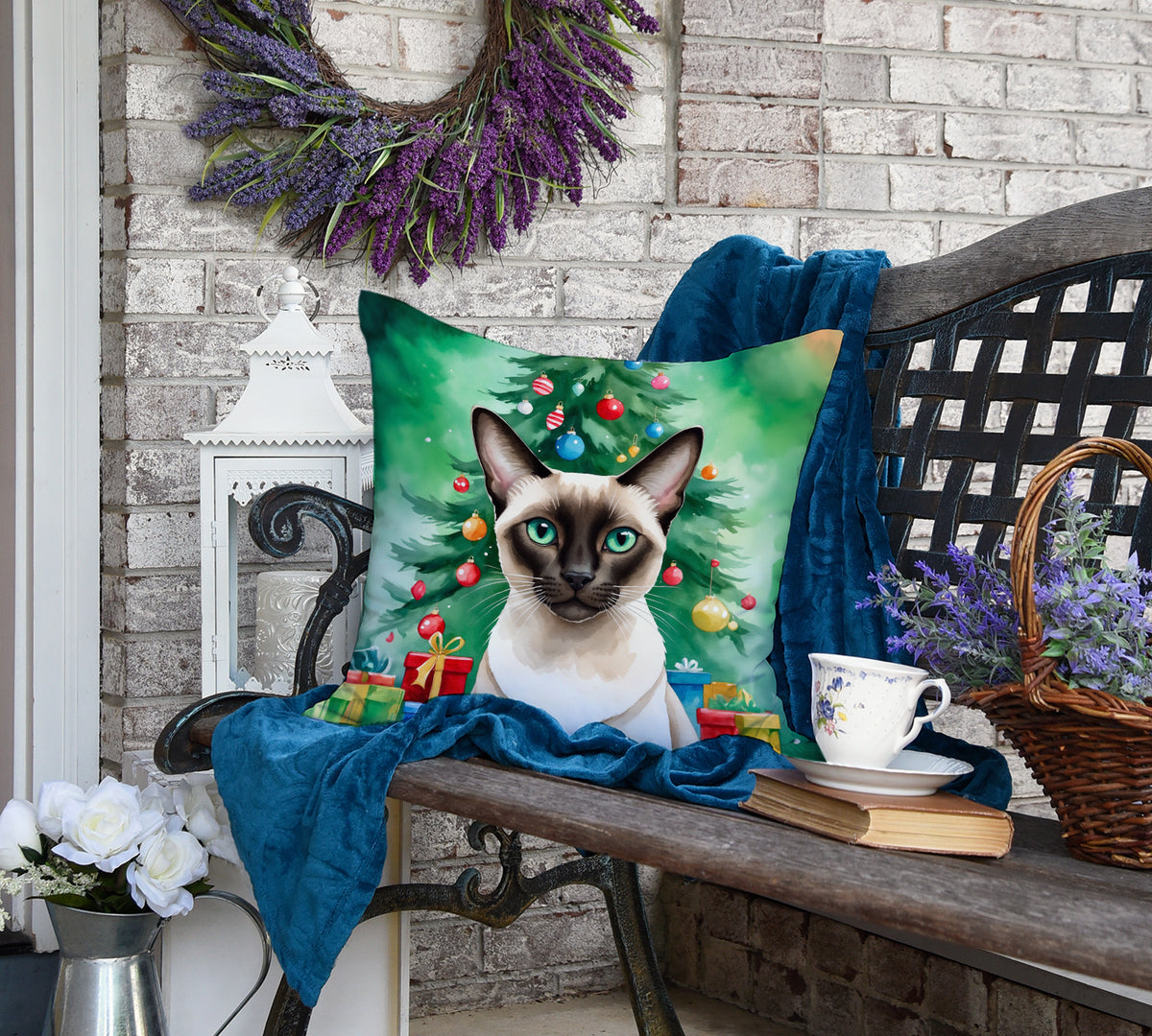 Caroline's Treasures Colorpoint Shorthair Cat By the Christmas Tree Throw Pillow