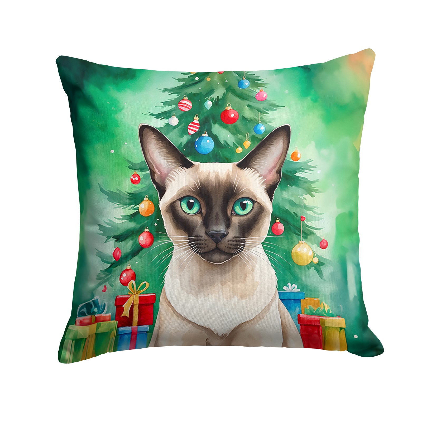 Caroline's Treasures Colorpoint Shorthair Cat By the Christmas Tree Throw Pillow