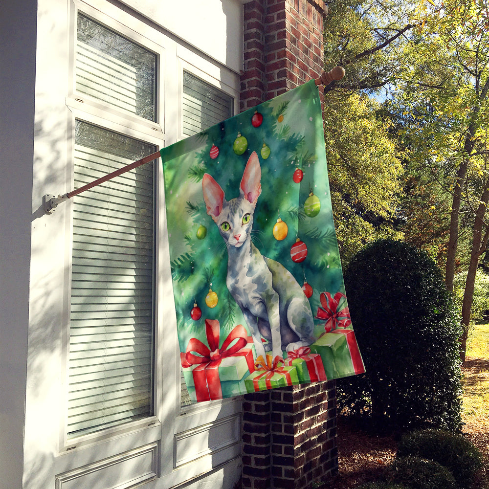 Caroline's Treasures Cornish Rex Cat By the Christmas Tree House Flag