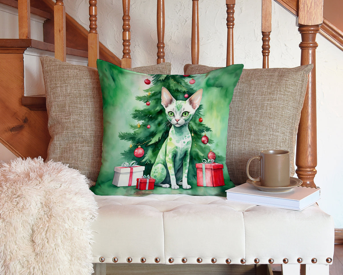 Caroline's Treasures Devon Rex Cat By the Christmas Tree Throw Pillow - 14x14 Decorative Pillow – Art for Your Home & Patio