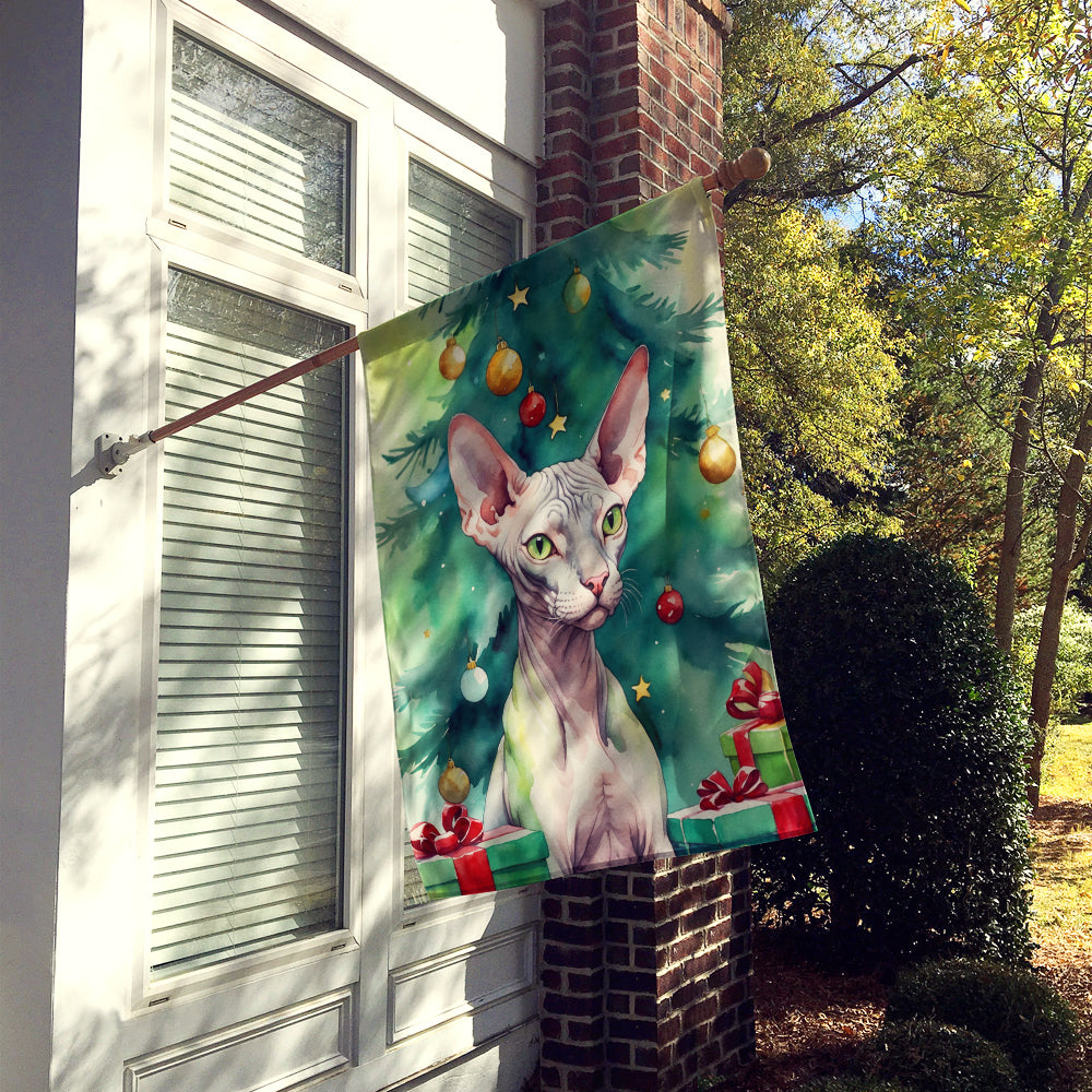 Caroline's Treasures Donskoy Don Sphynx Cat By the Christmas Tree House Flag