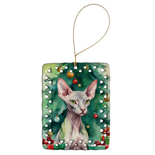 Caroline's Treasures Donskoy Don Sphynx Cat By the Christmas Tree Porcelain Ornament