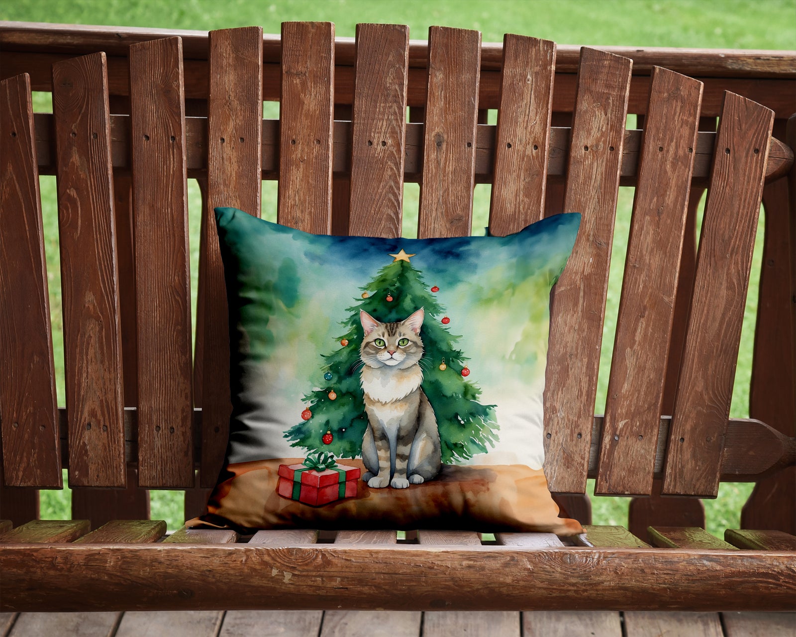 Caroline's Treasures Dwelf Cat By the Christmas Tree Throw Pillow - 14x14 Decorative Pillow – Art for Your Home & Patio