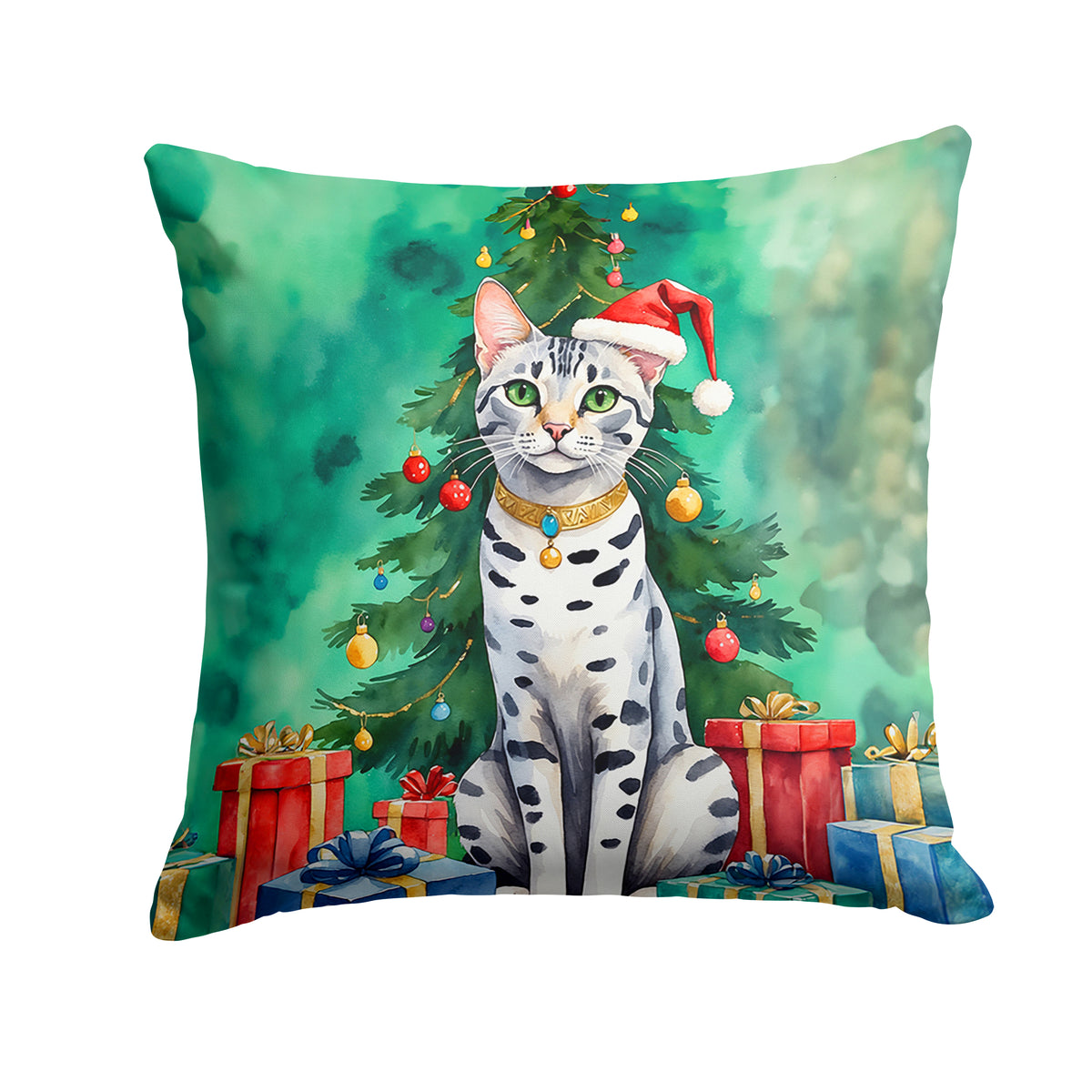 Caroline's Treasures Egyptian Mau Cat By the Christmas Tree Throw Pillow