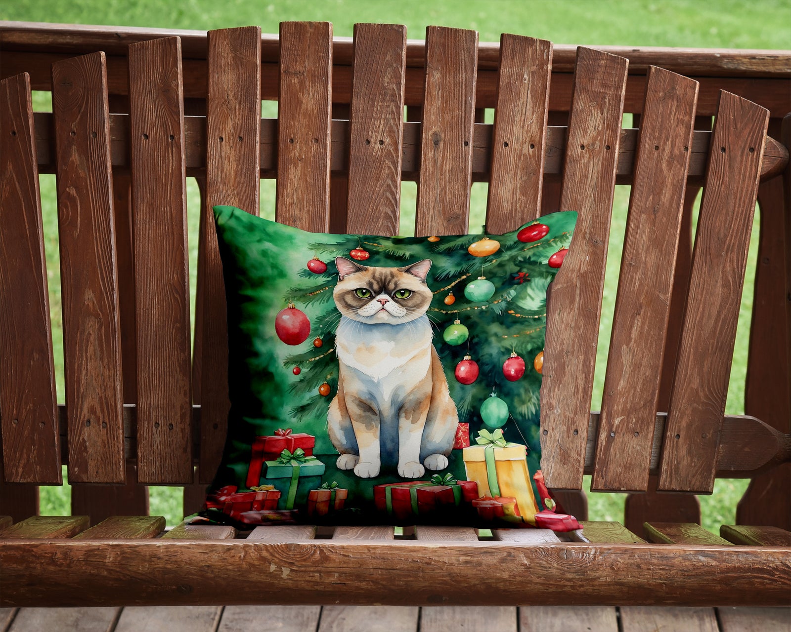 Caroline's Treasures Exotic Shorthair Cat By the Christmas Tree Throw Pillow - 14x14 Decorative Pillow – Art for Your Home & Patio