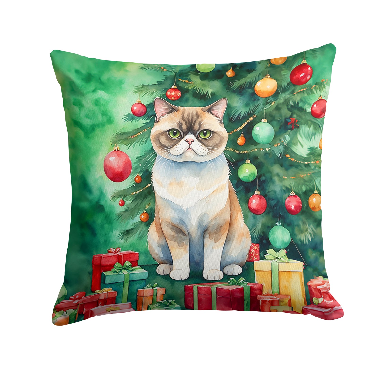 Caroline's Treasures Exotic Shorthair Cat By the Christmas Tree Throw Pillow - 14x14 Decorative Pillow – Art for Your Home & Patio