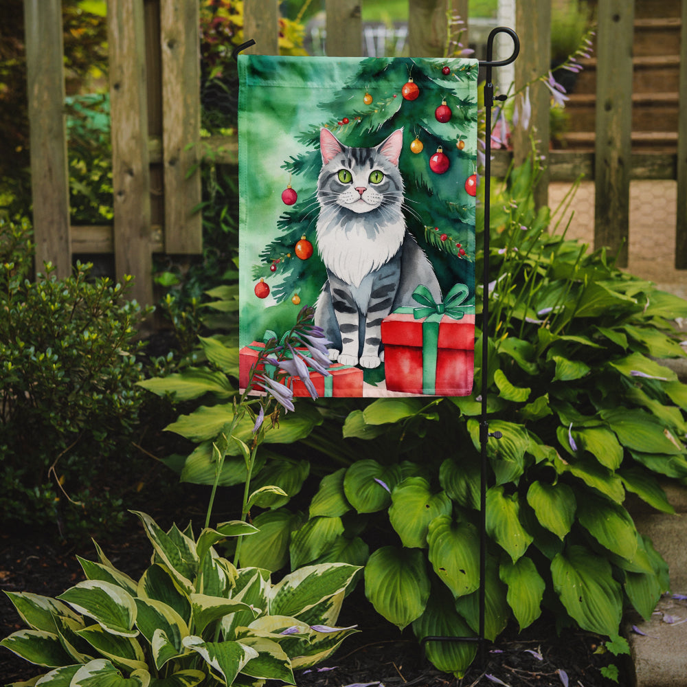 Caroline's Treasures Foldex Exotic Fold Christmas Garden Flag - Cat by the Christmas Tree - Cat-Themed Holiday Yard Decor