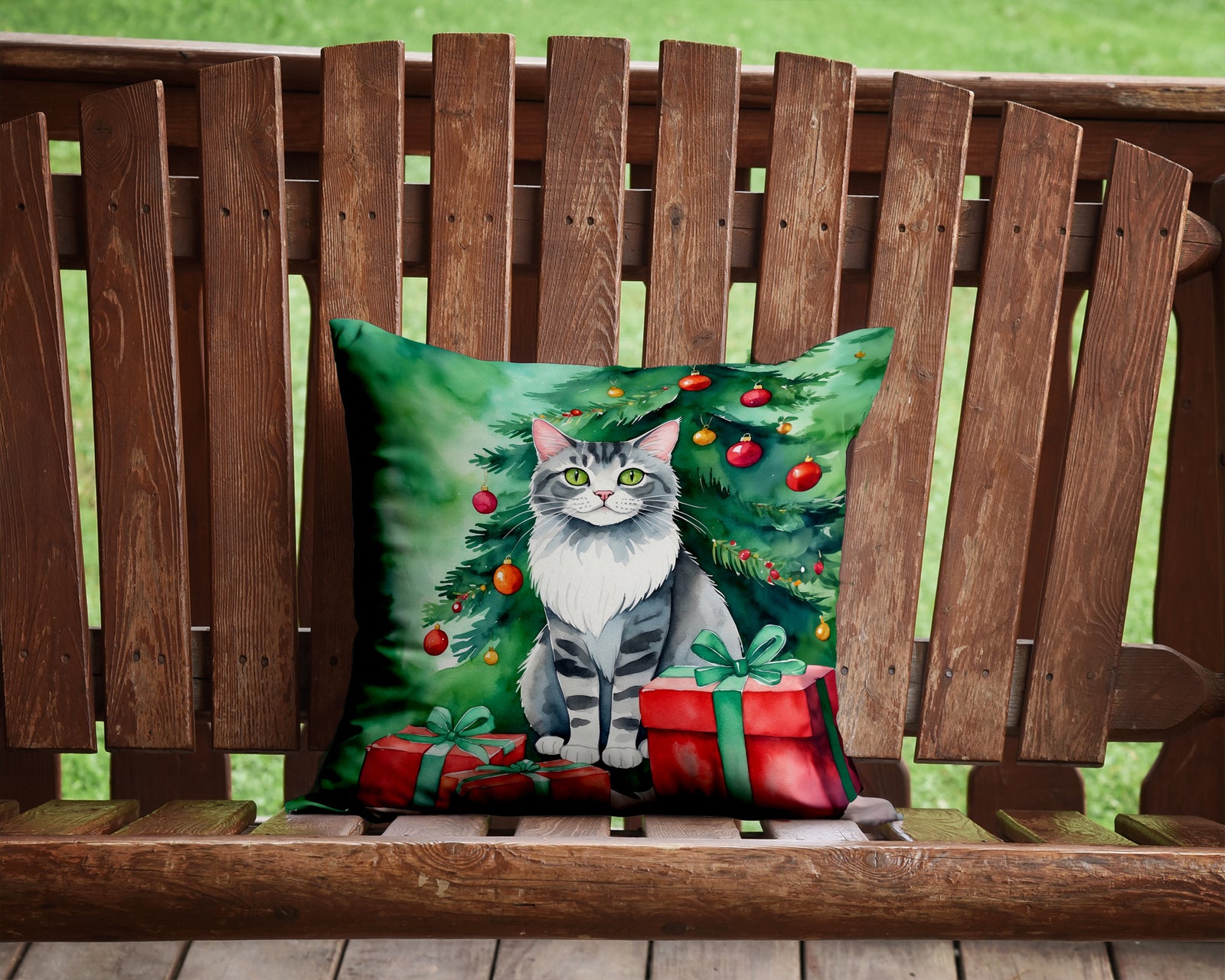 Caroline's Treasures Foldex Exotic Fold Cat By the Christmas Tree Throw Pillow - 14x14 Decorative Pillow – Art for Your Home & Patio