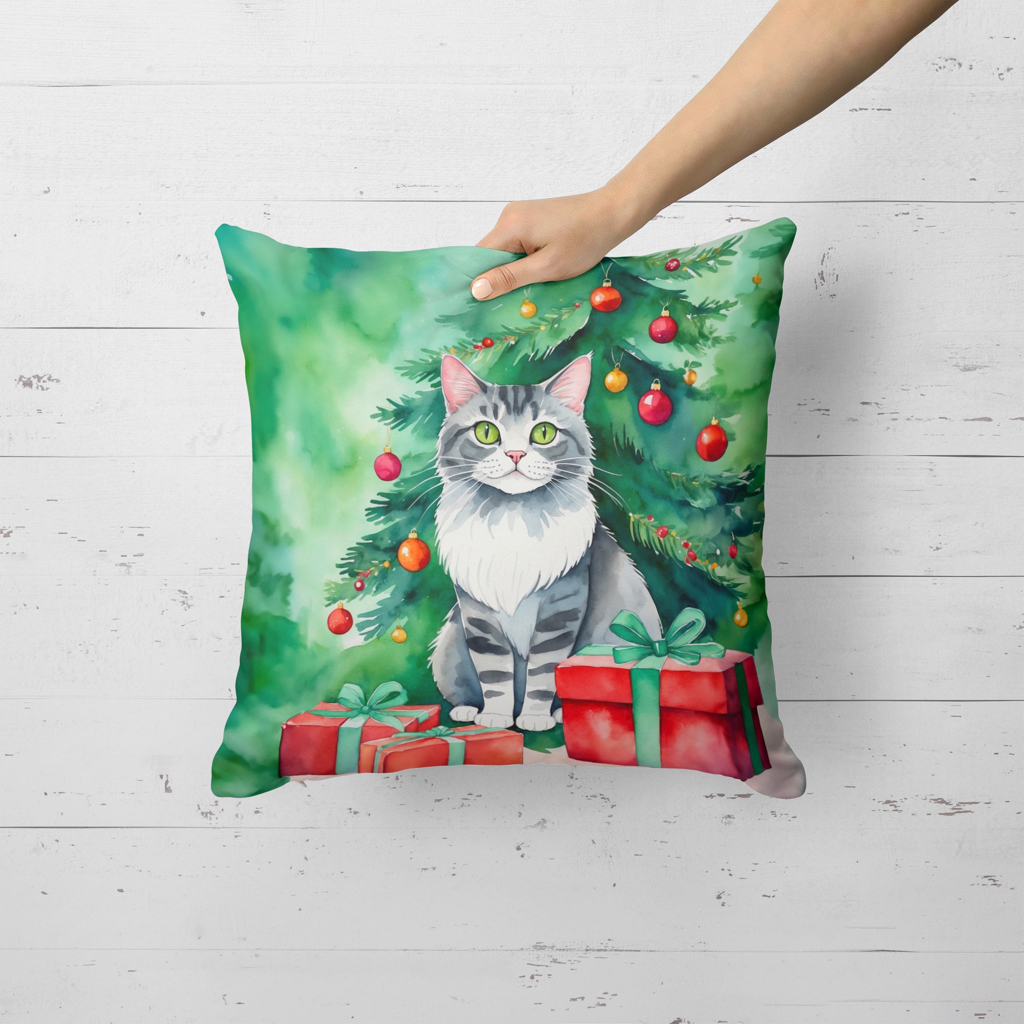 Caroline's Treasures Foldex Exotic Fold Cat By the Christmas Tree Throw Pillow