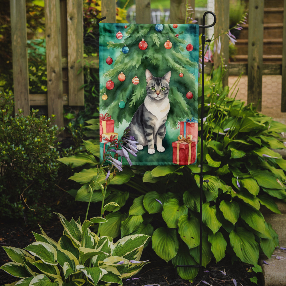 Caroline's Treasures German Rex Christmas Garden Flag - Cat by the Christmas Tree - Cat-Themed Holiday Yard Decor