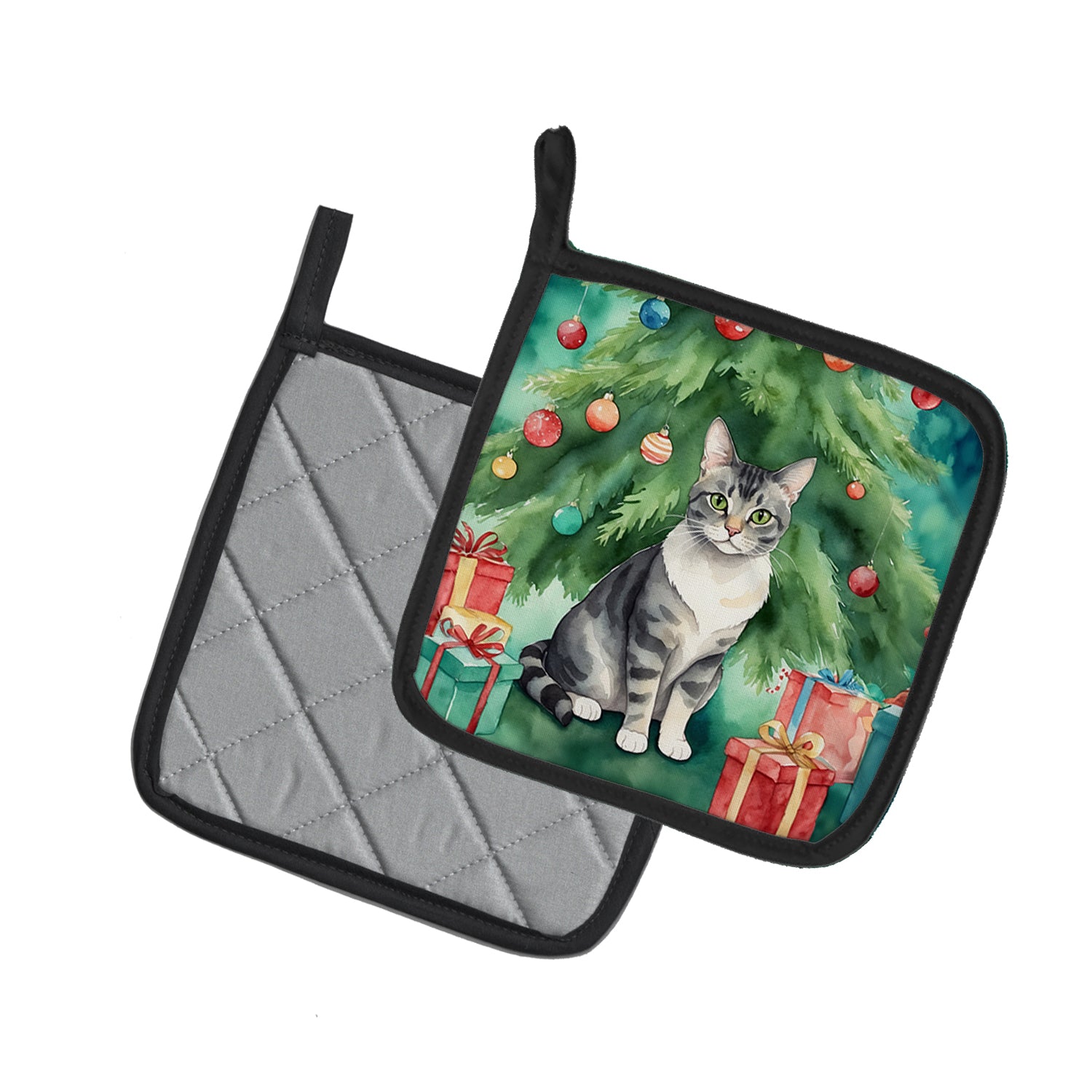 Caroline's Treasures German Rex Cat By the Christmas Tree Pot Holders - Set of 2 Decorative Kitchen Helpers | Made in the USA