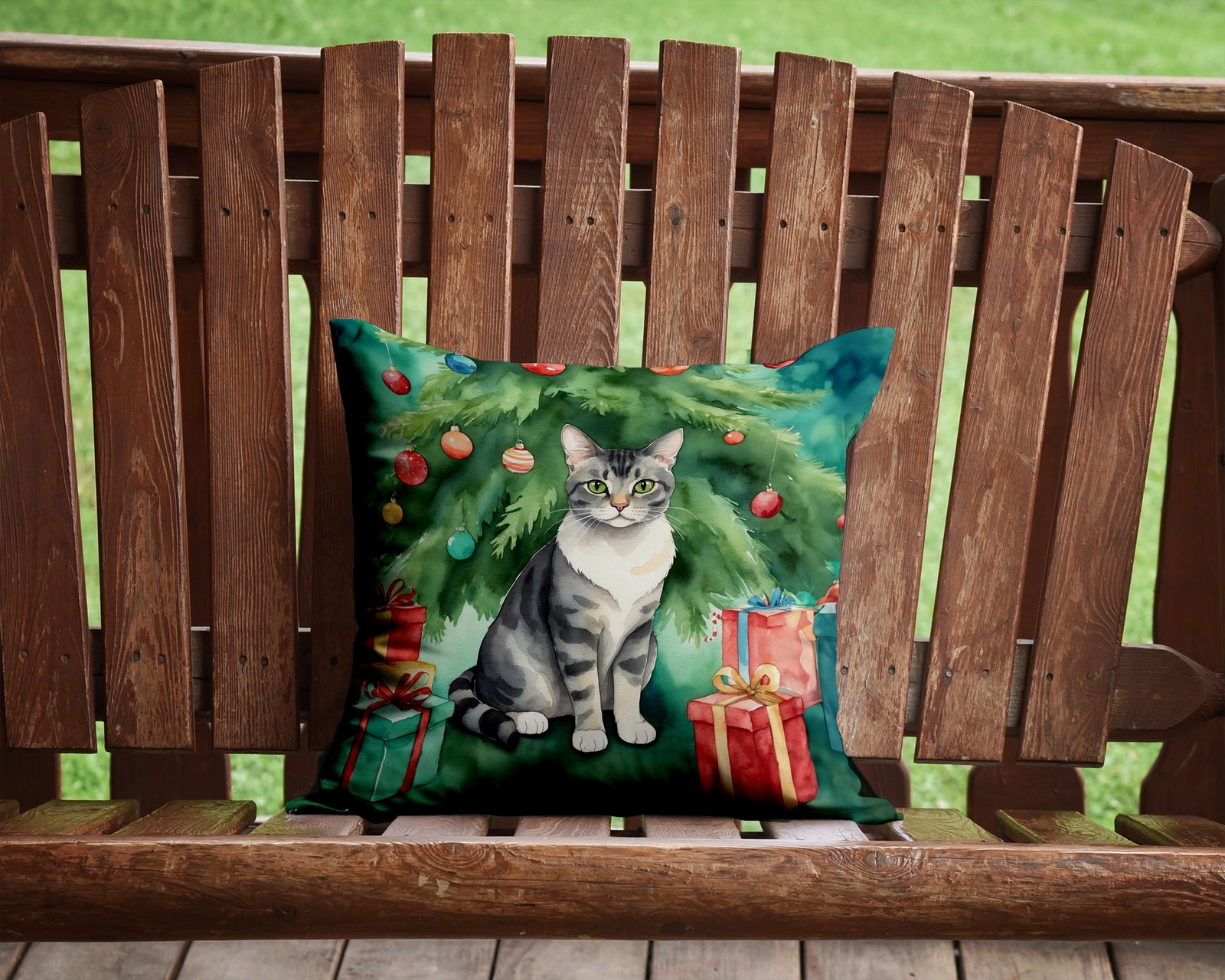 Caroline's Treasures German Rex Cat By the Christmas Tree Throw Pillow - 14x14 Decorative Pillow – Art for Your Home & Patio