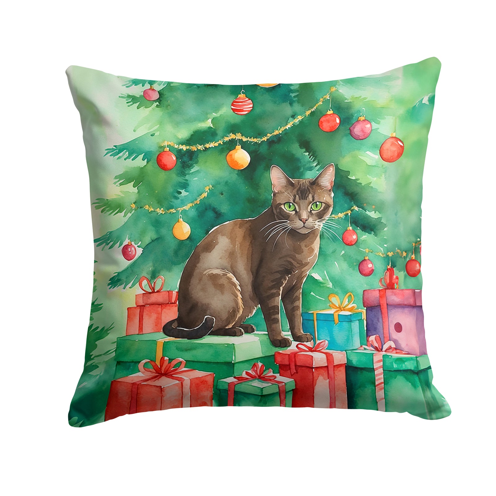 Caroline's Treasures Havana Brown Cat By the Christmas Tree Throw Pillow