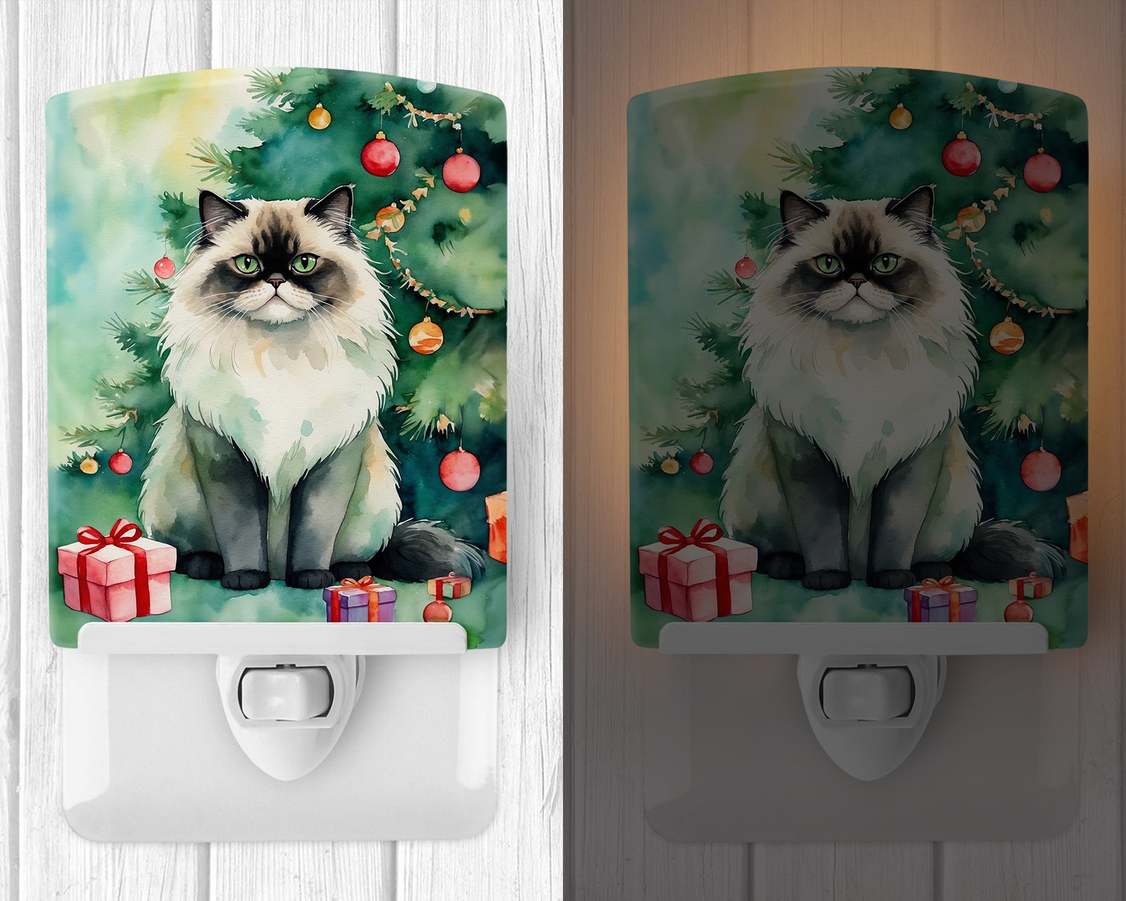Caroline's Treasures Himalayan Cat By the Christmas Tree Ceramic Night Light