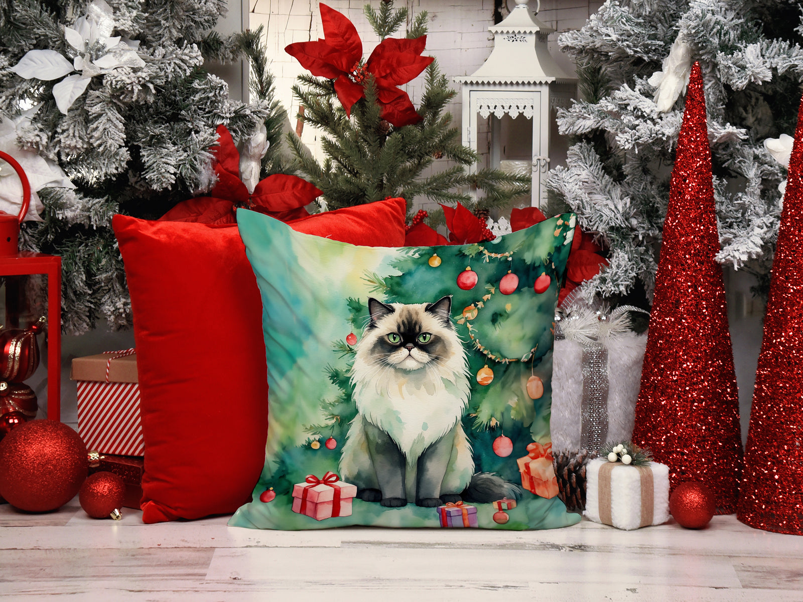 Caroline's Treasures Himalayan Cat By the Christmas Tree Throw Pillow