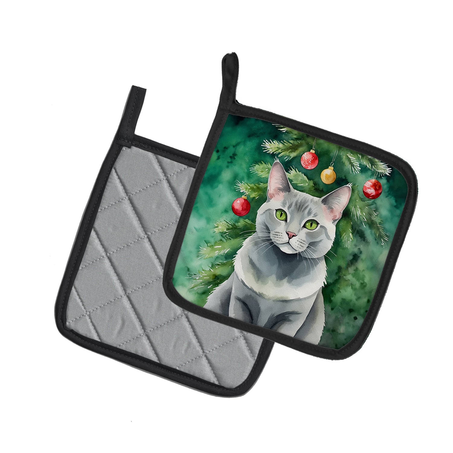 Caroline's Treasures Korat Cat By the Christmas Tree Pot Holders - Set of 2 Decorative Kitchen Helpers | Made in the USA