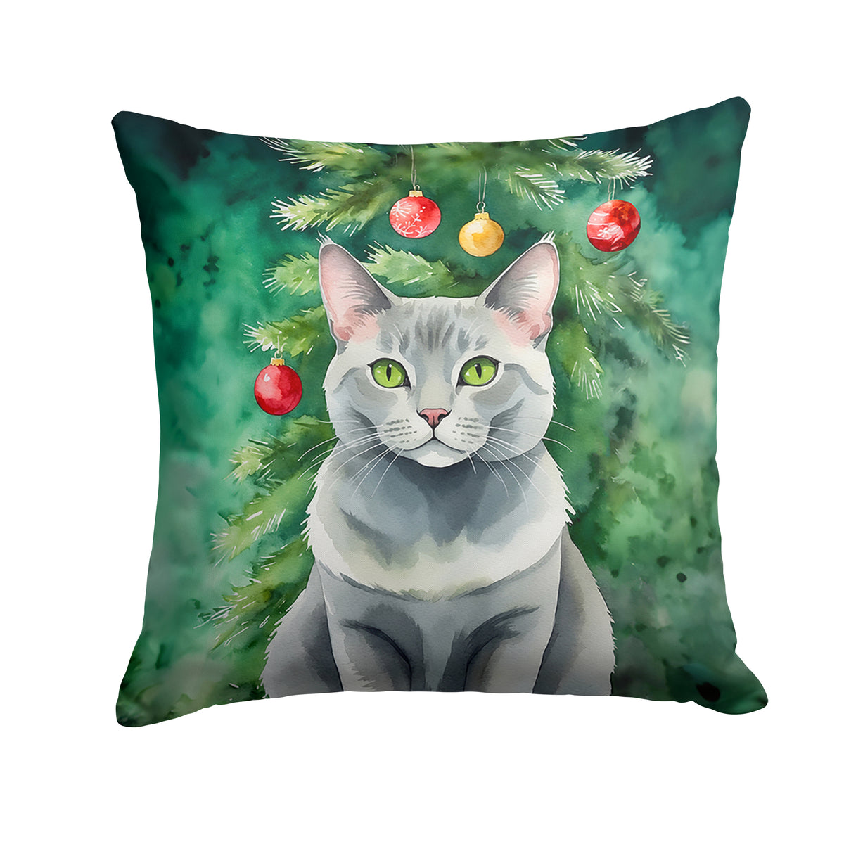 Caroline's Treasures Korat Cat By the Christmas Tree Throw Pillow - 14x14 Decorative Pillow – Art for Your Home & Patio