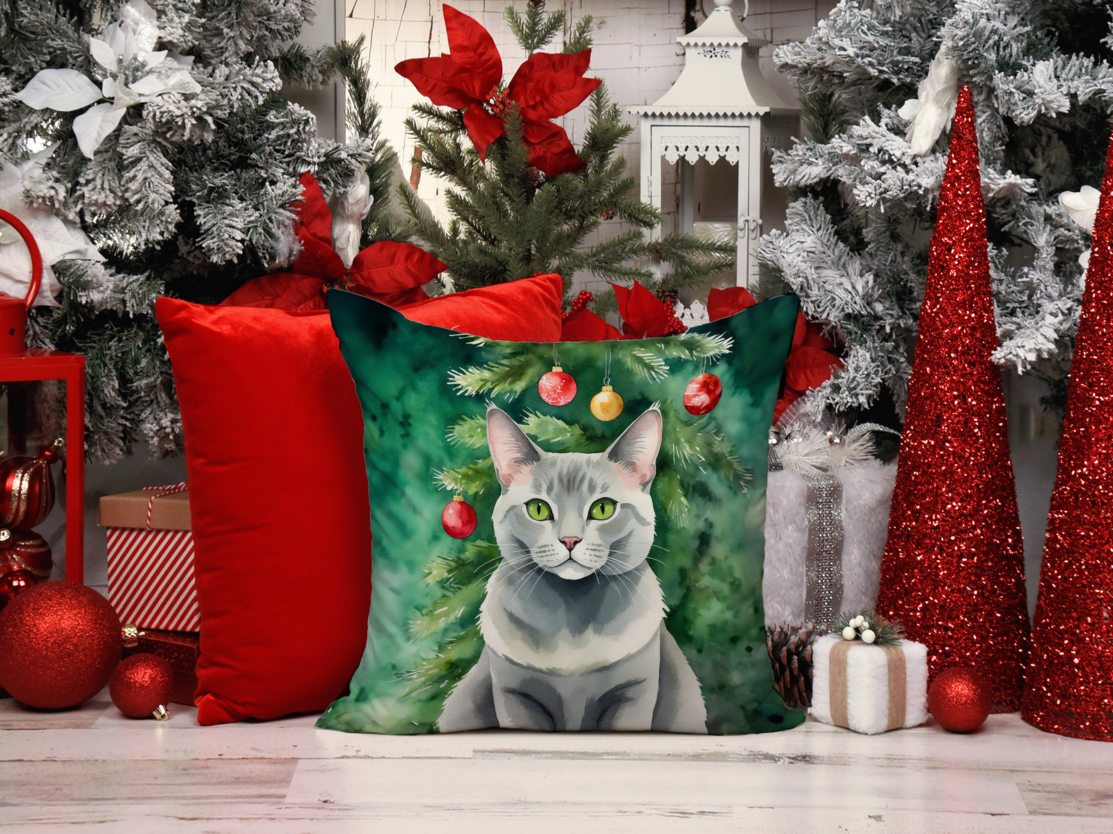 Caroline's Treasures Korat Cat By the Christmas Tree Throw Pillow