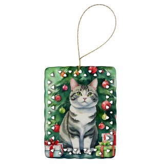 Caroline's Treasures Korean Bobtail Cat By the Christmas Tree Porcelain Ornament