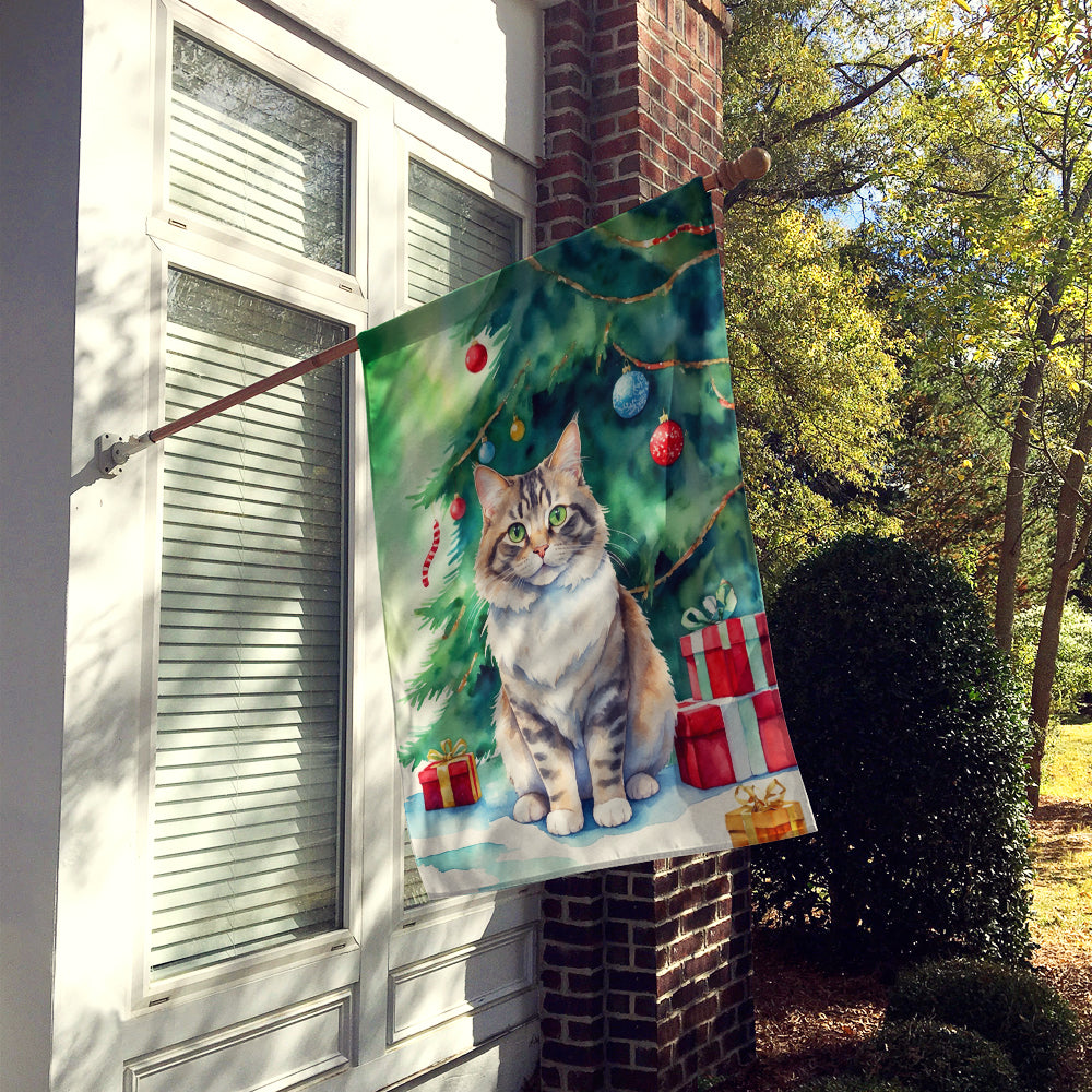 Caroline's Treasures Kurilian Bobtail Cat By the Christmas Tree House Flag