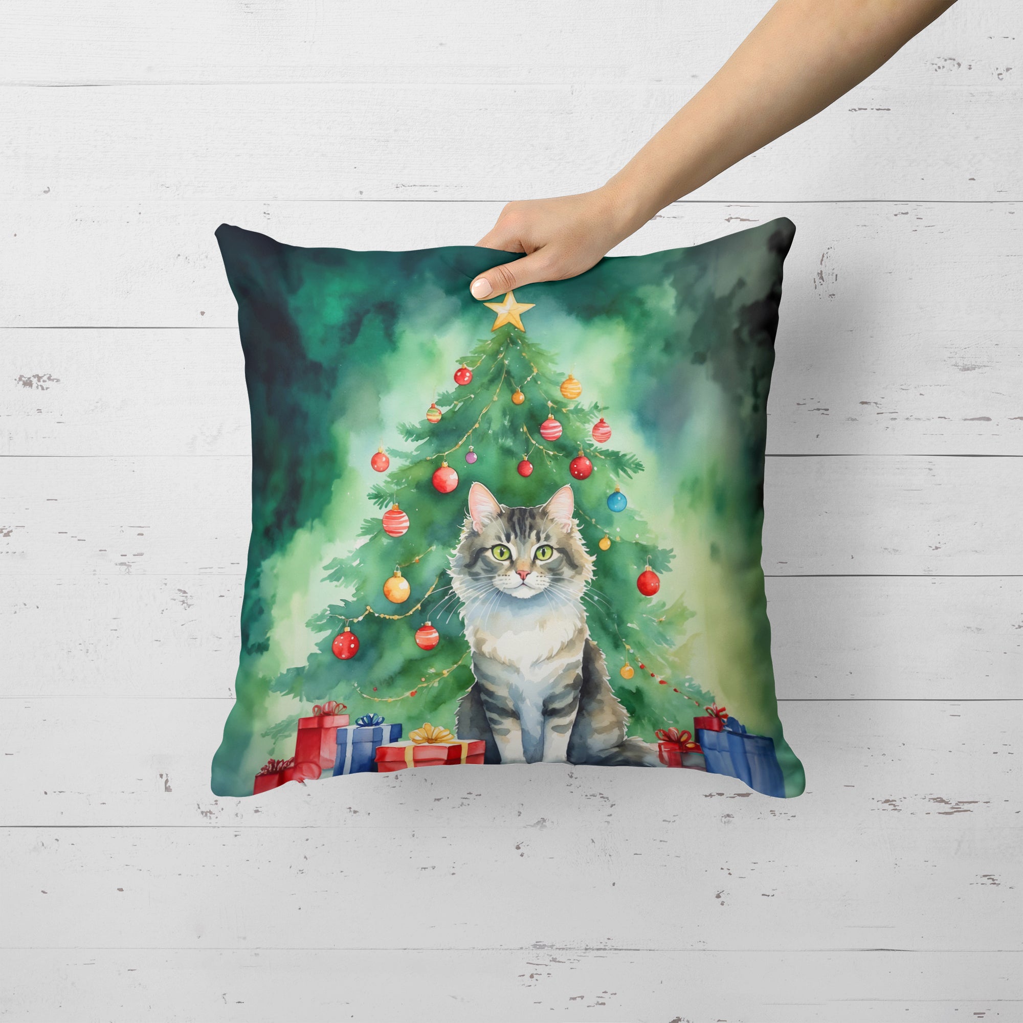 Caroline's Treasures La Perm Cat By the Christmas Tree Throw Pillow