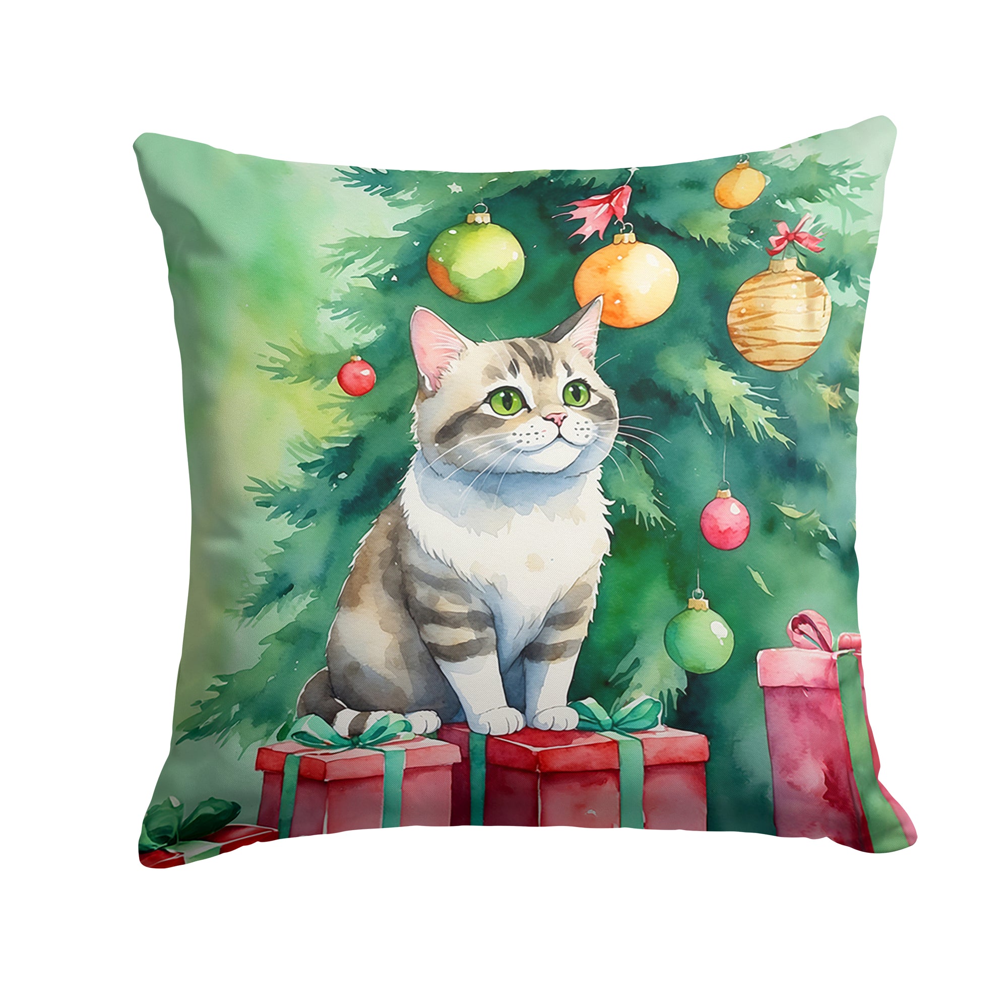 Caroline's Treasures Li Hua Cat By the Christmas Tree Throw Pillow