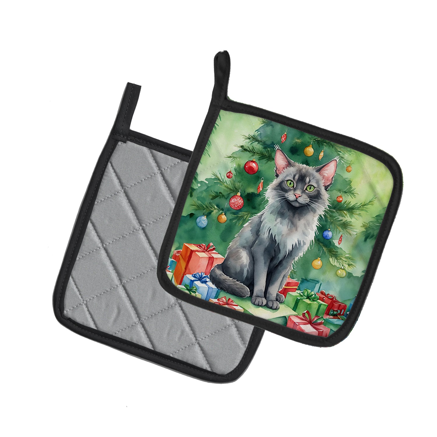 Caroline's Treasures Lykoi Cat By the Christmas Tree Pot Holders - Set of 2 Decorative Kitchen Helpers | Made in the USA