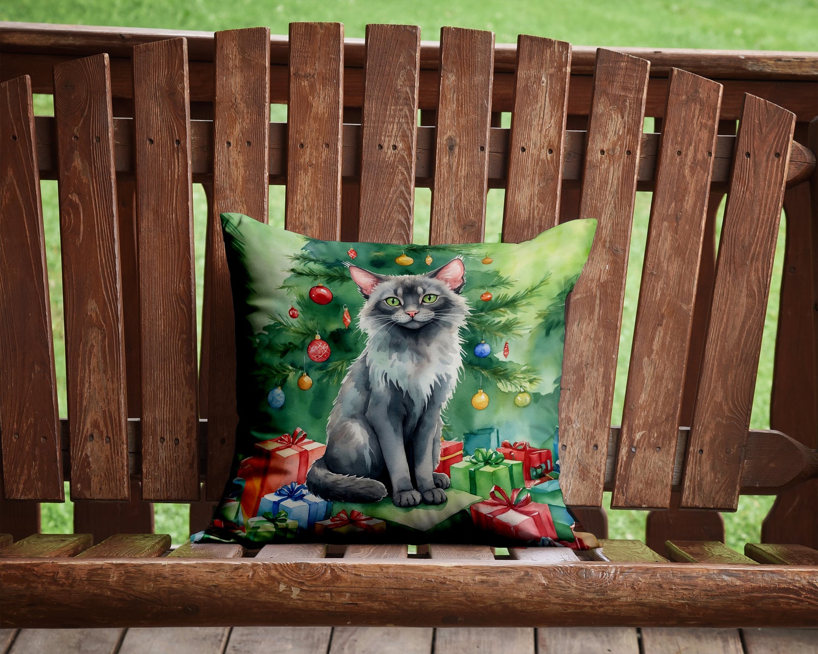 Caroline's Treasures Lykoi Cat By the Christmas Tree Throw Pillow - 14x14 Decorative Pillow – Art for Your Home & Patio