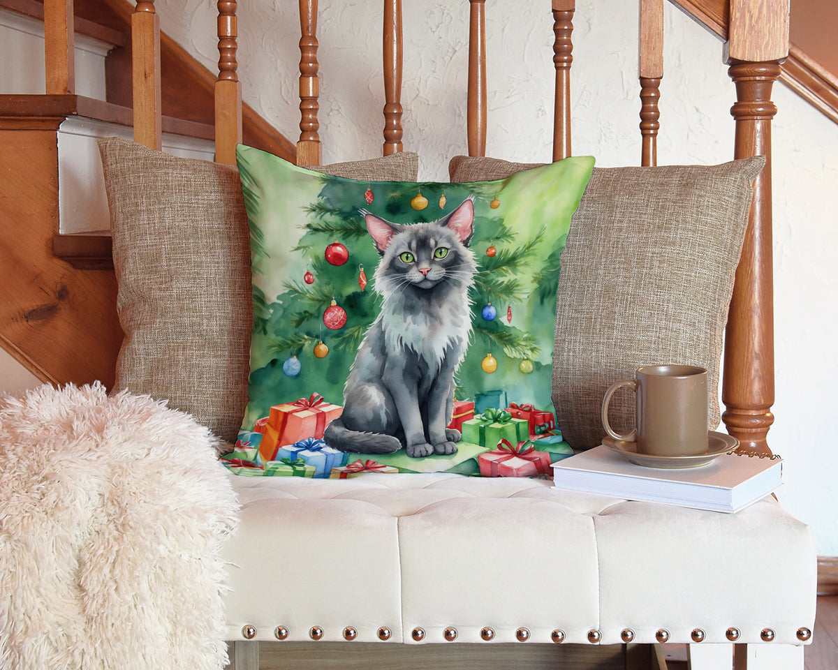 Caroline's Treasures Lykoi Cat By the Christmas Tree Throw Pillow - 14x14 Decorative Pillow – Art for Your Home & Patio