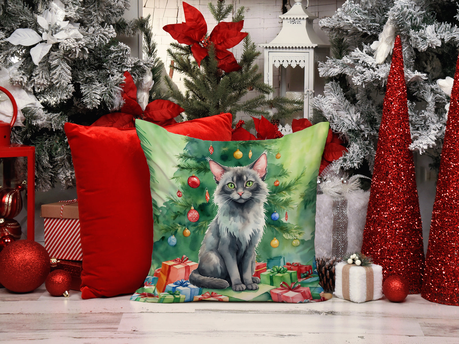 Caroline's Treasures Lykoi Cat By the Christmas Tree Throw Pillow