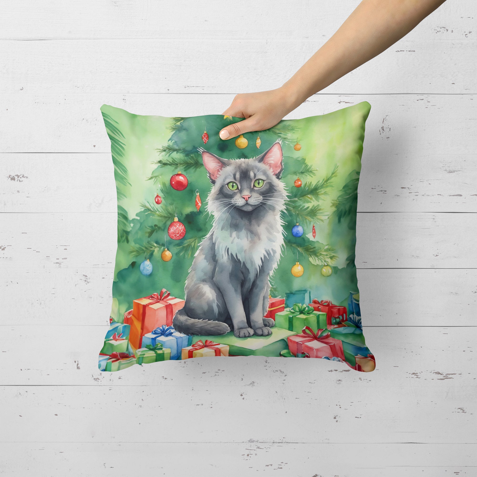 Caroline's Treasures Lykoi Cat By the Christmas Tree Throw Pillow