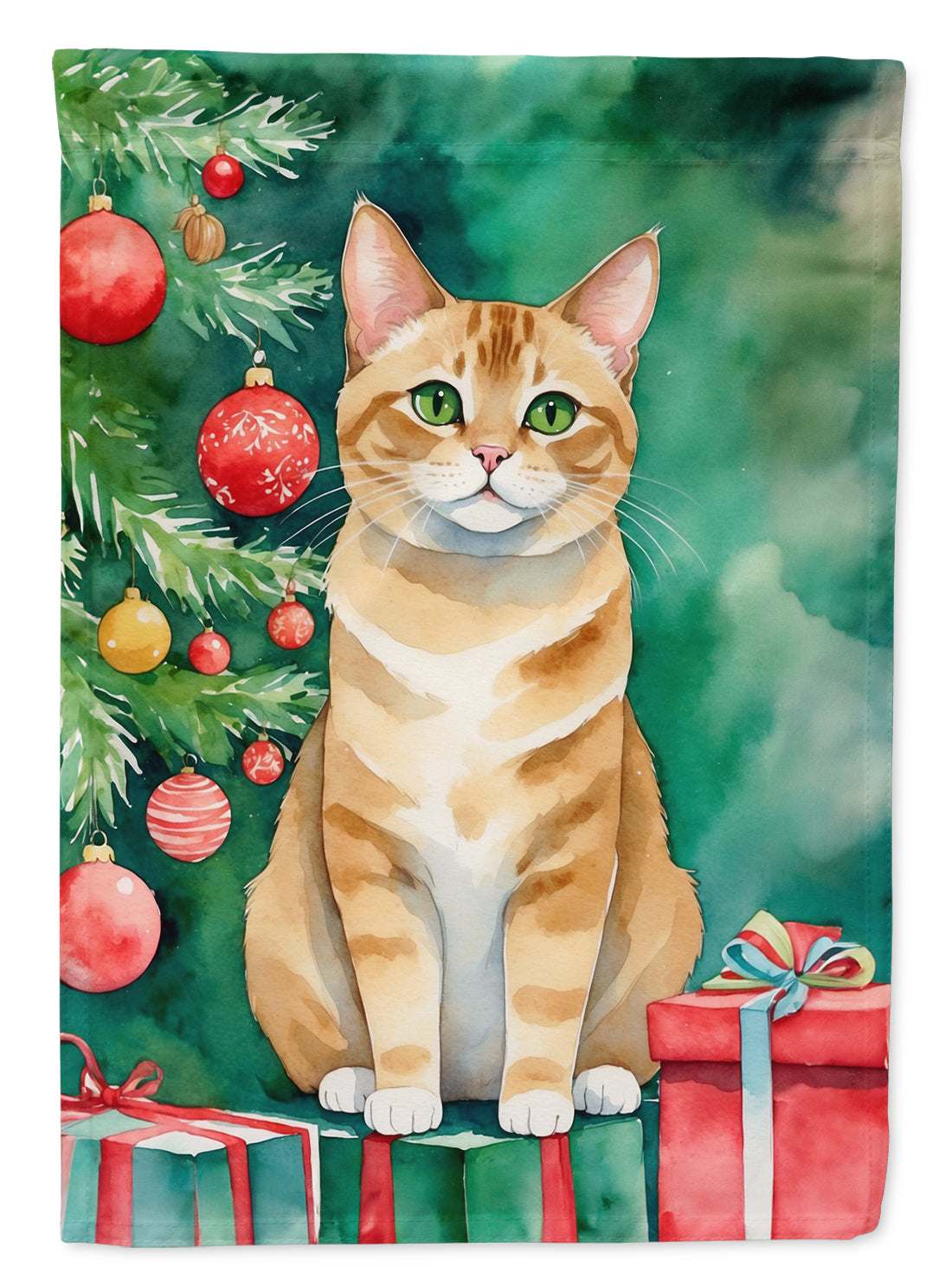 Caroline's Treasures Malayan Christmas Garden Flag - Cat by the Christmas Tree - Cat-Themed Holiday Yard Decor