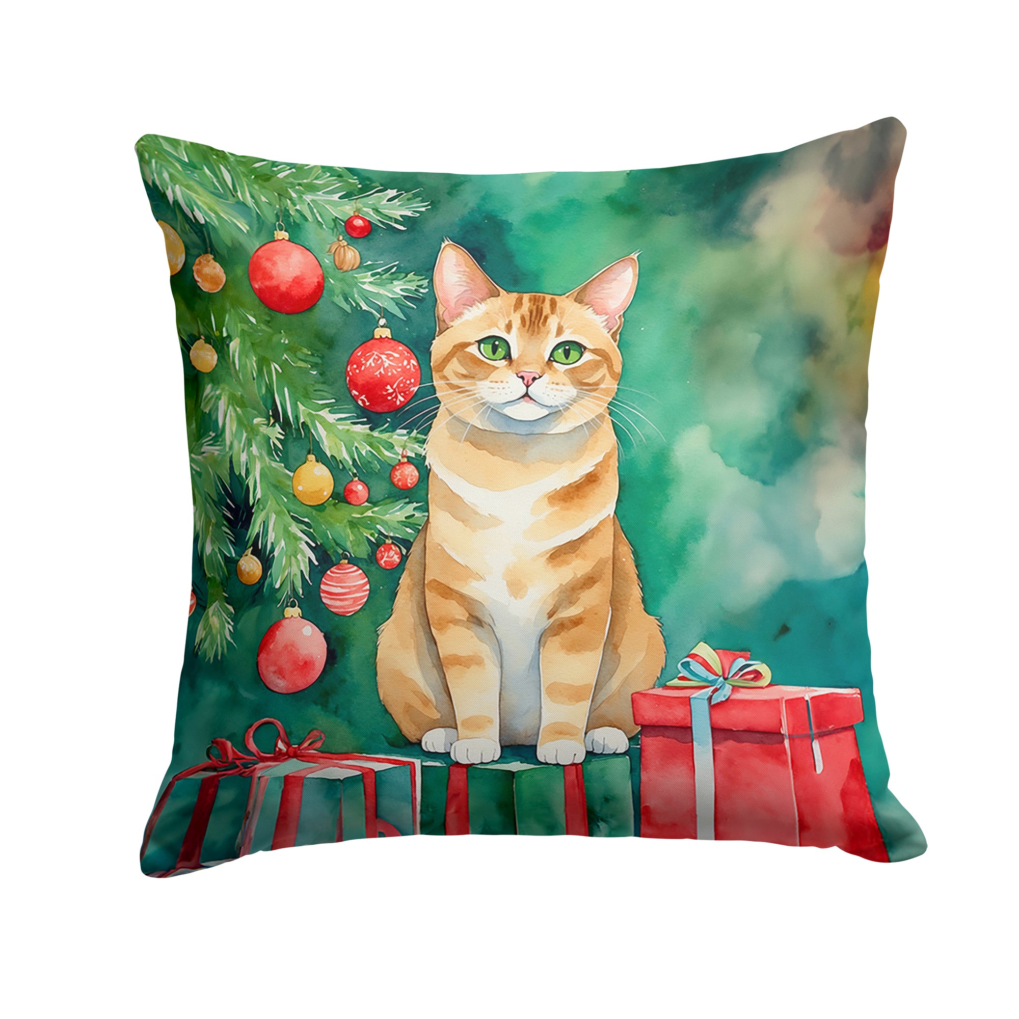 Caroline's Treasures Malayan Cat By the Christmas Tree Throw Pillow