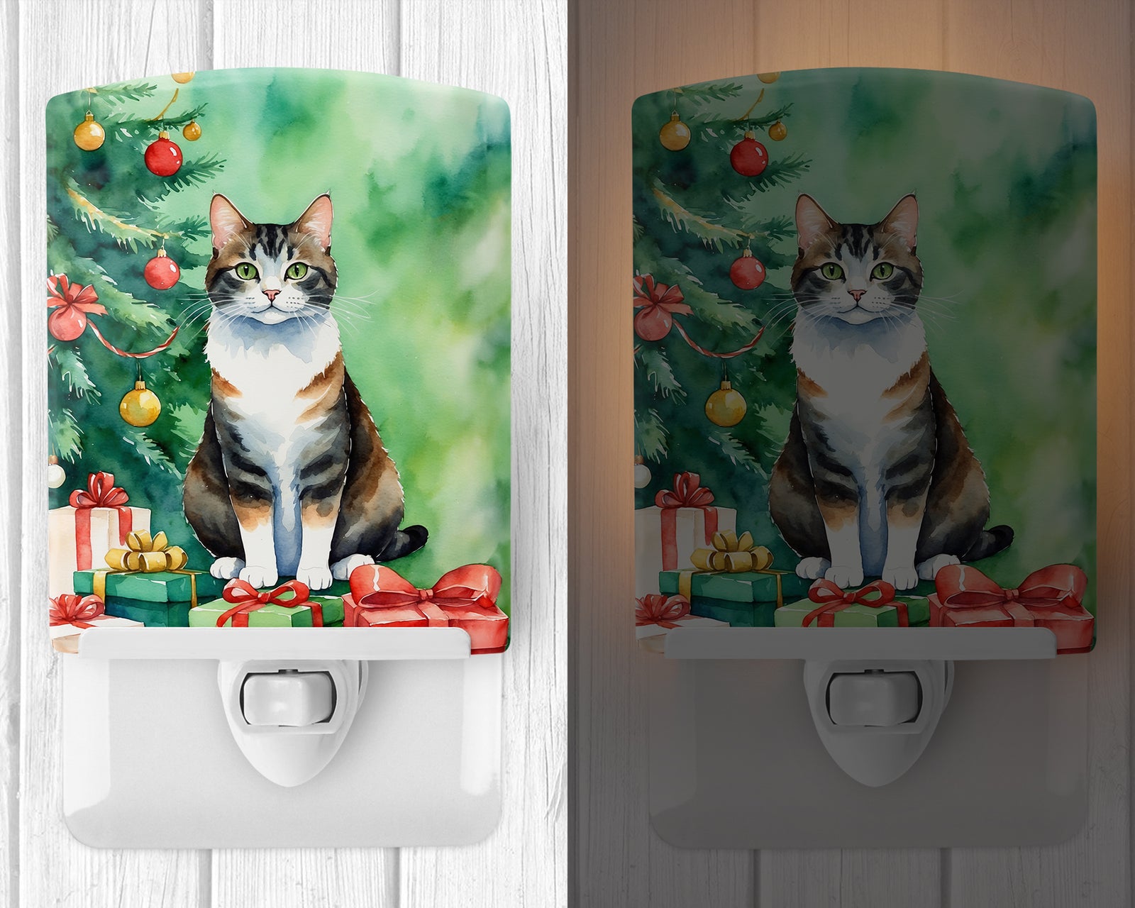 Caroline's Treasures Manx Cat By the Christmas Tree Ceramic Night Light