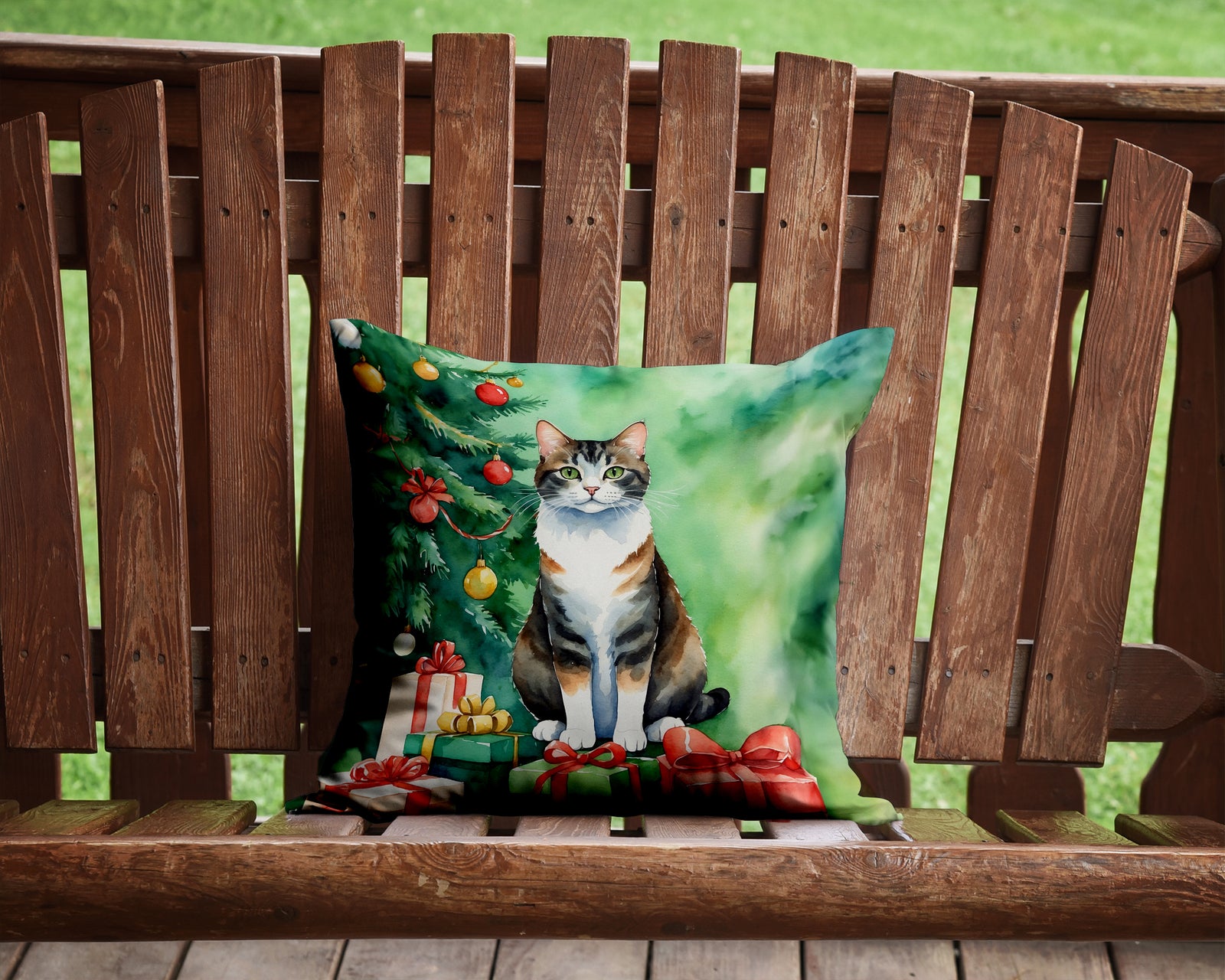 Caroline's Treasures Manx Cat By the Christmas Tree Throw Pillow - 14x14 Decorative Pillow – Art for Your Home & Patio