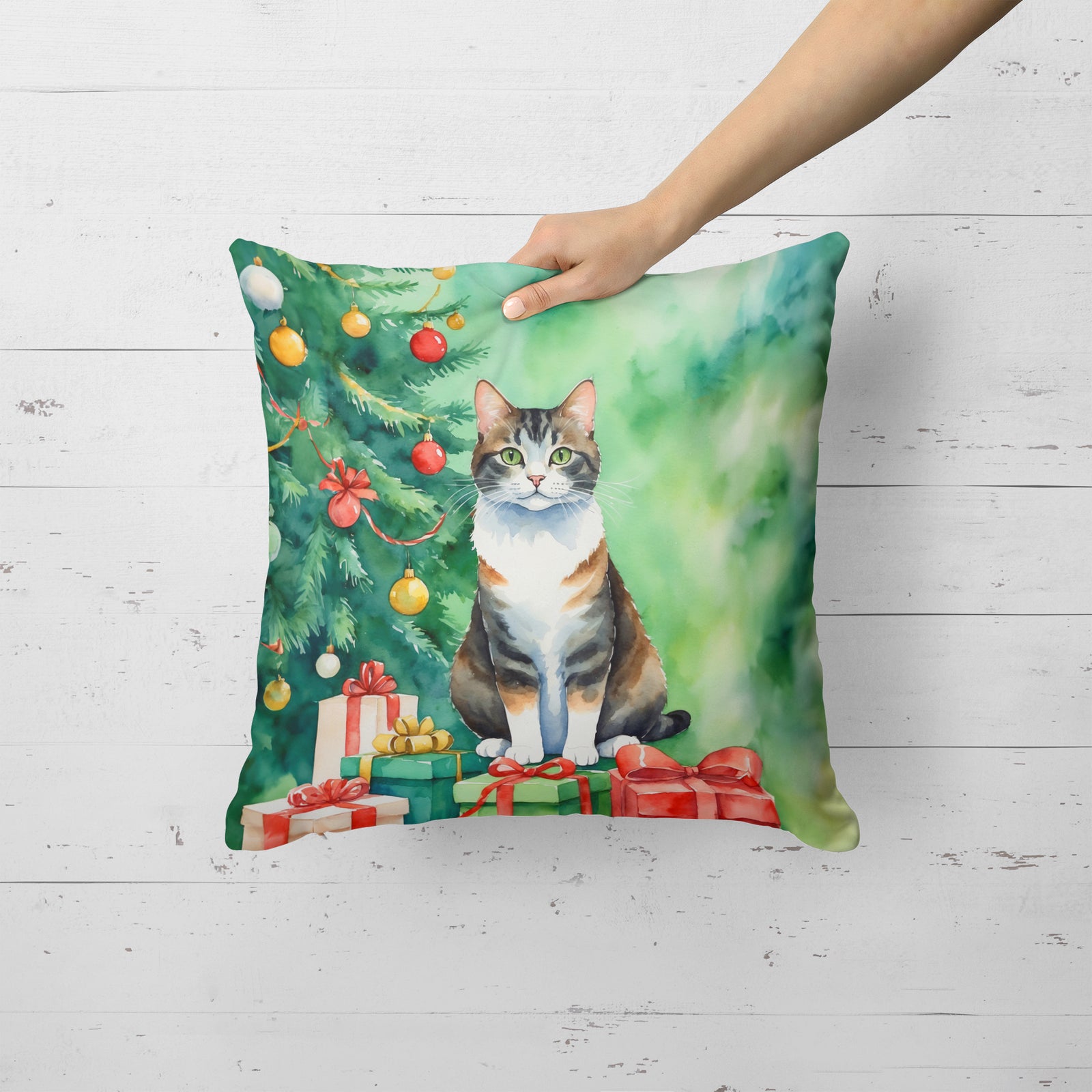 Caroline's Treasures Manx Cat By the Christmas Tree Throw Pillow