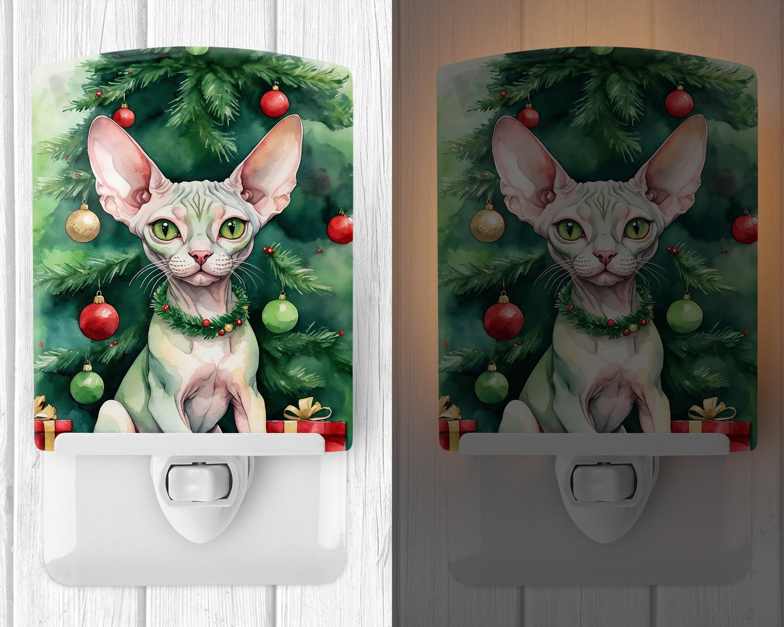 Caroline's Treasures Minskin Cat By the Christmas Tree Ceramic Night Light